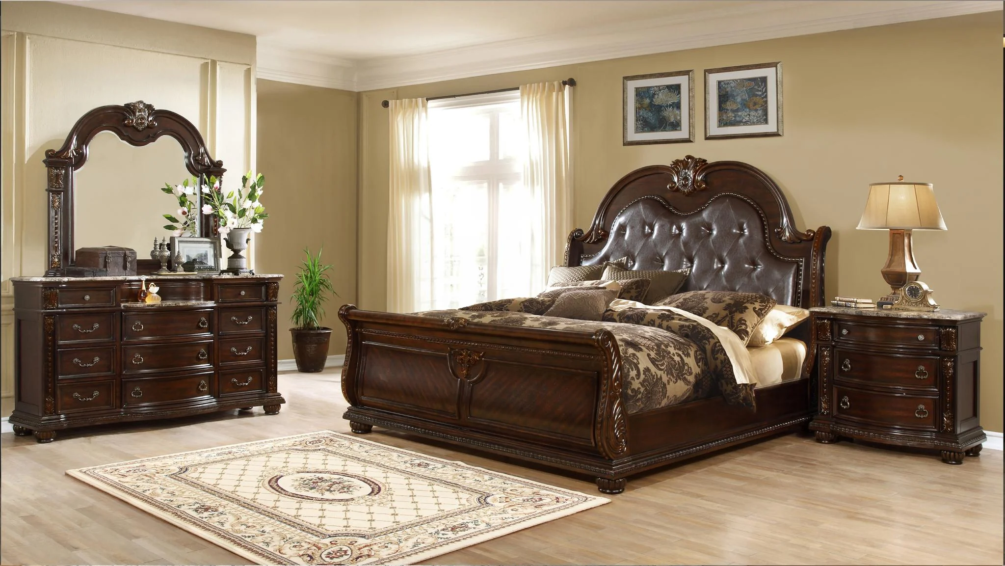 Roma 4 Pc Queen Bed Dark Walnut