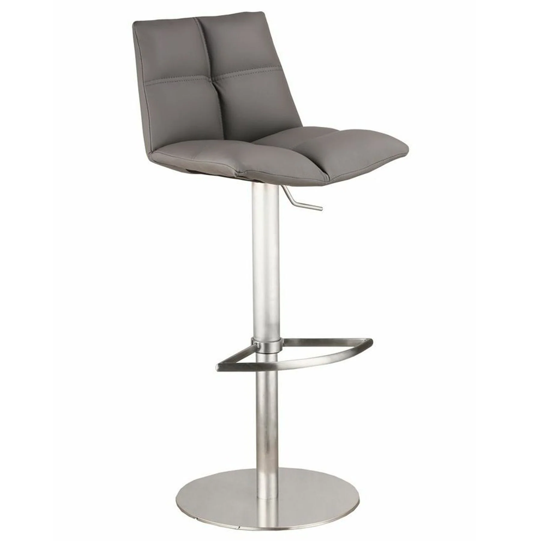 Roma Adjustable Brushed Stainless Steel Barstool in Gray Faux Leather