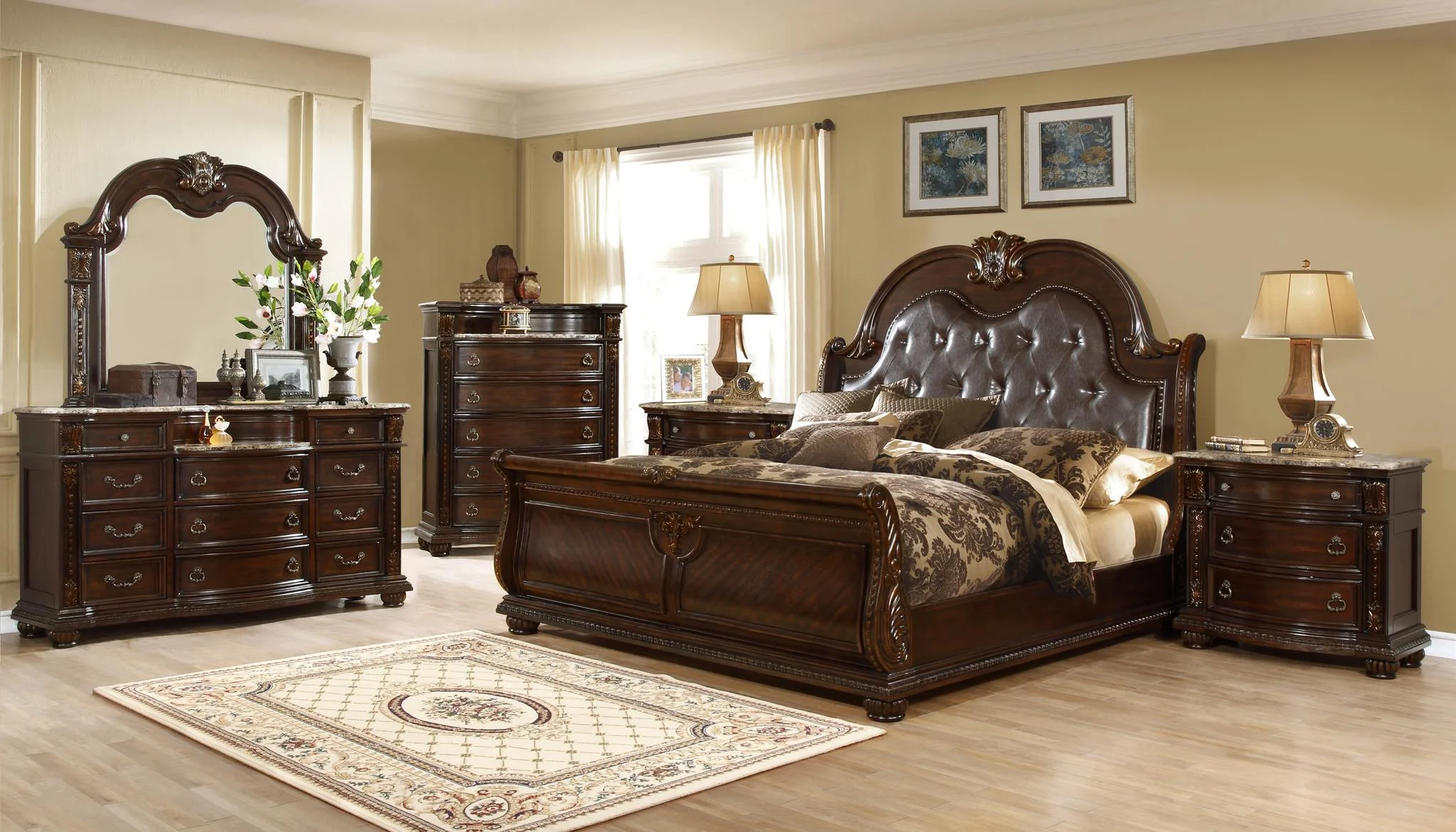 Roma King Bed Dark Walnut