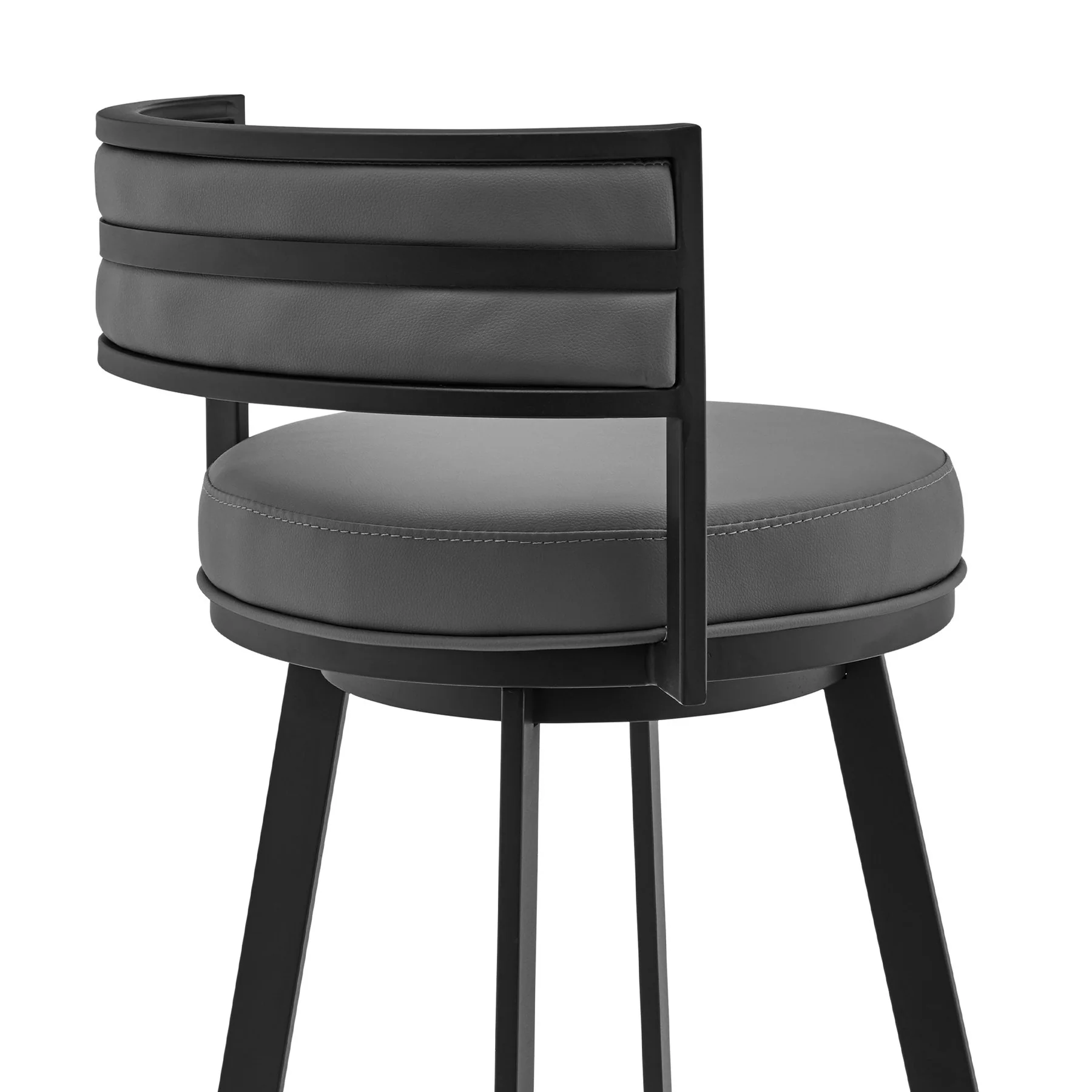 Roman 26" Gray Faux Leather and Black Metal Swivel Bar Stool - Image 5