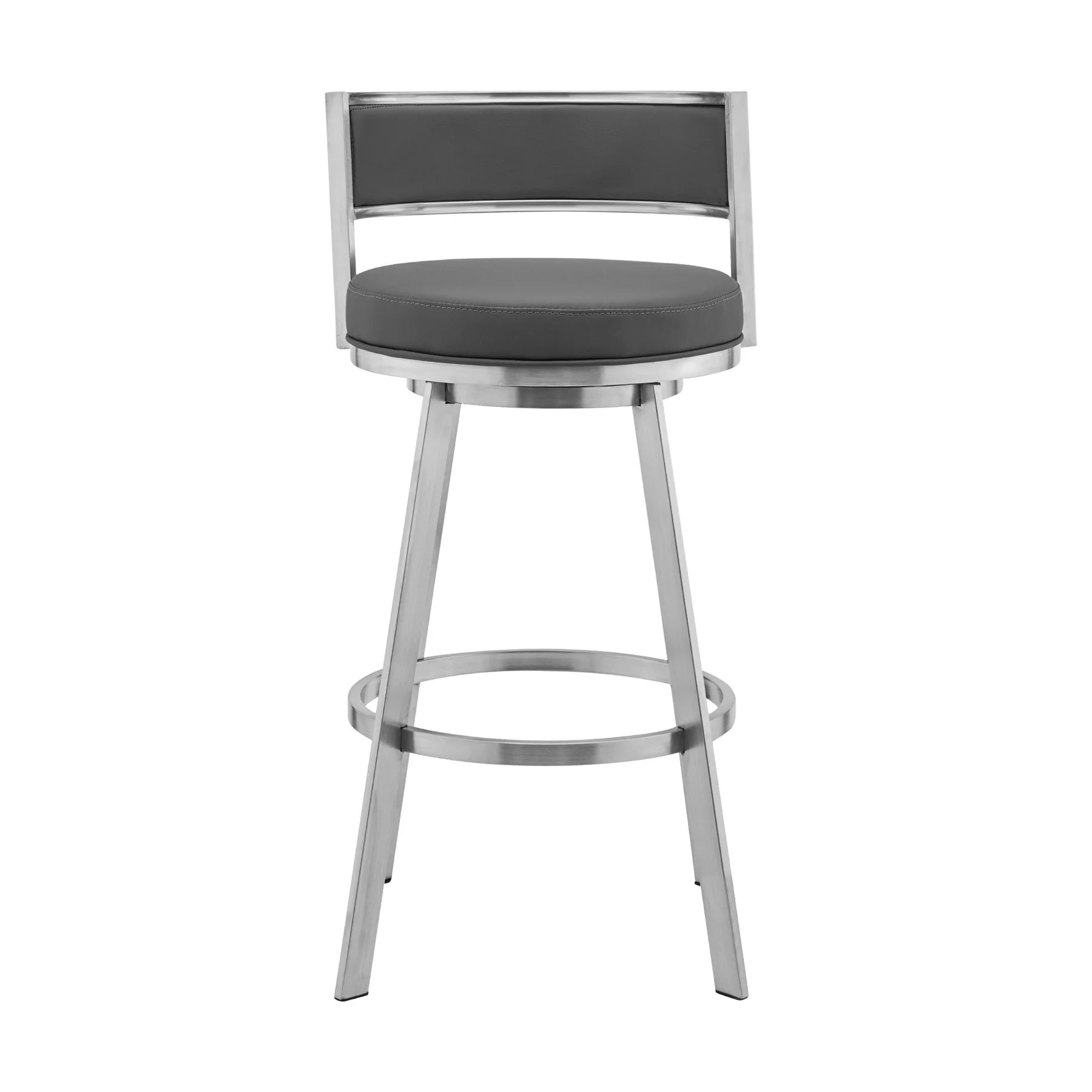 Roman 26" Gray Faux Leather and Brushed Stainless Steel Swivel Bar Stool - Image 2