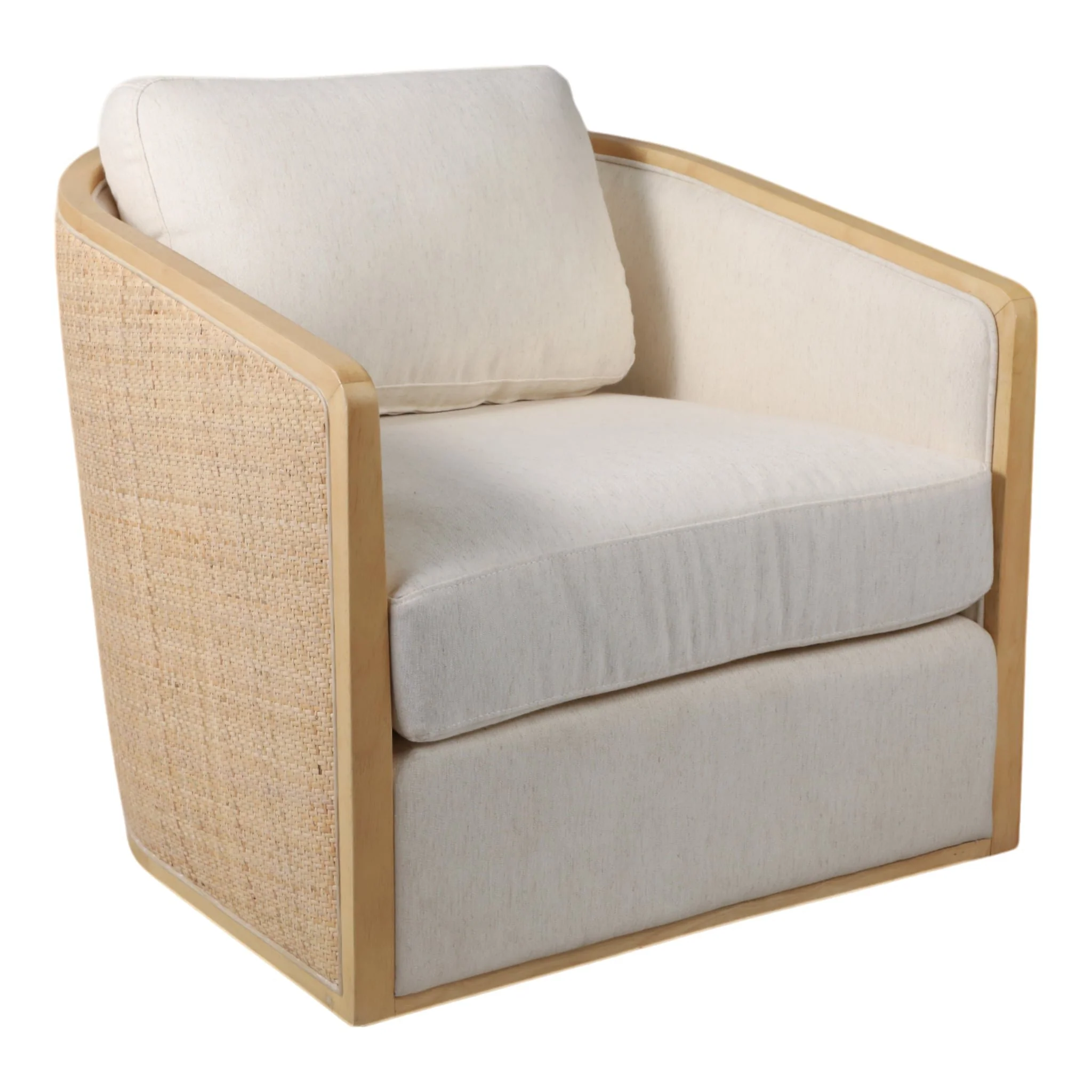 Rounded Cane Back Swivel Accent Chair, Ivory/tan