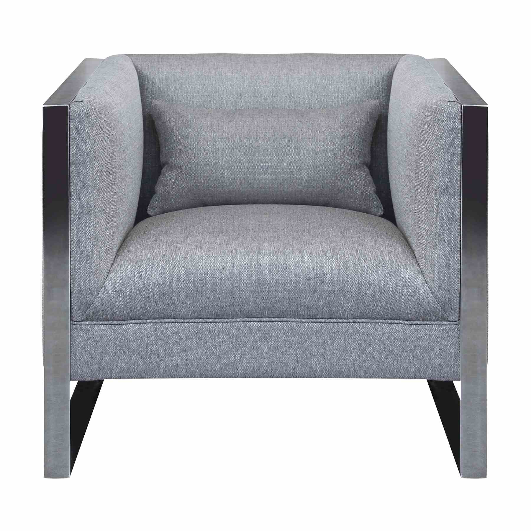 Royce Contemporary Chair With Polished Stainless Steel and Gray Fabric