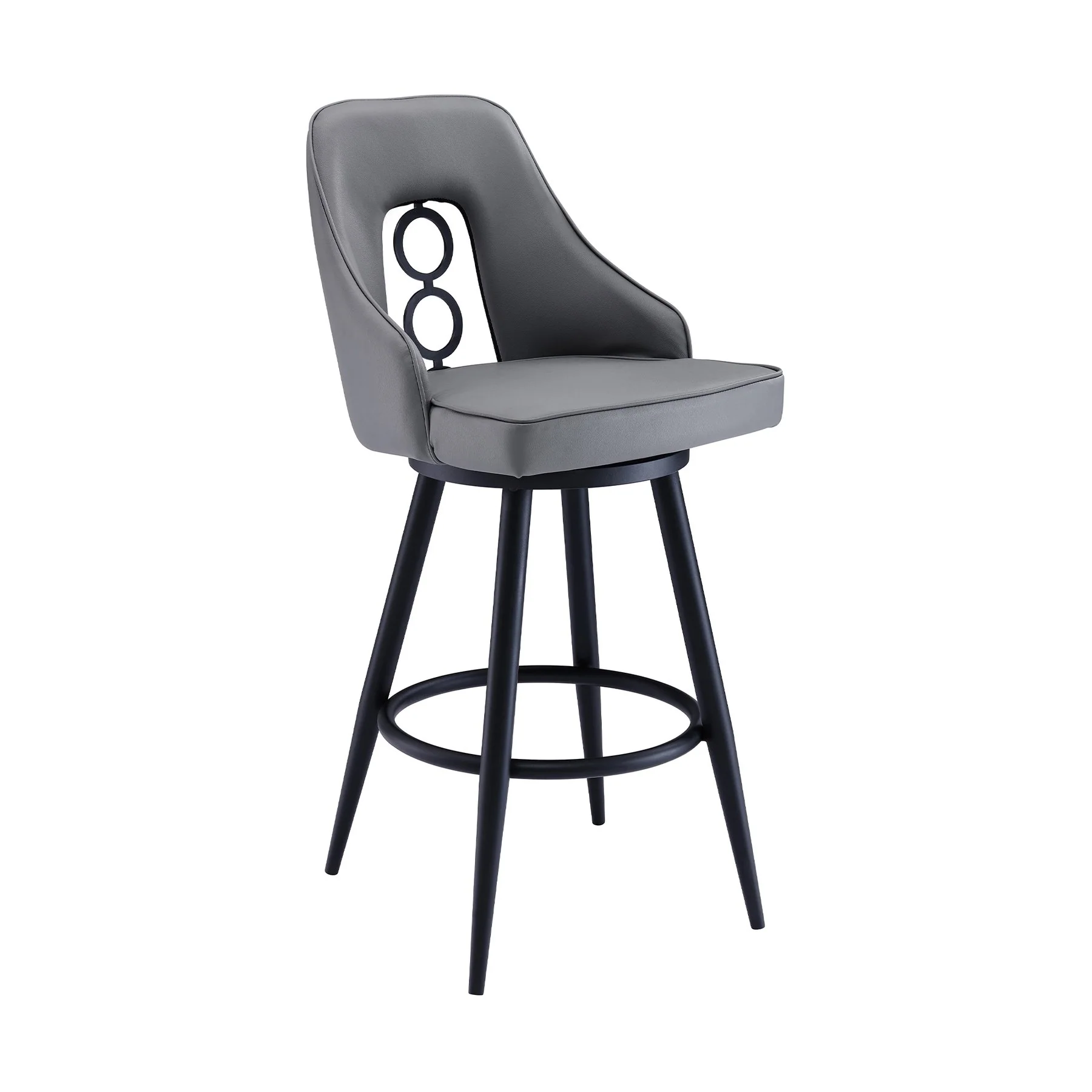 Ruby 26" Counter Height Swivel Gray Faux Leather and Black Metal Bar Stool