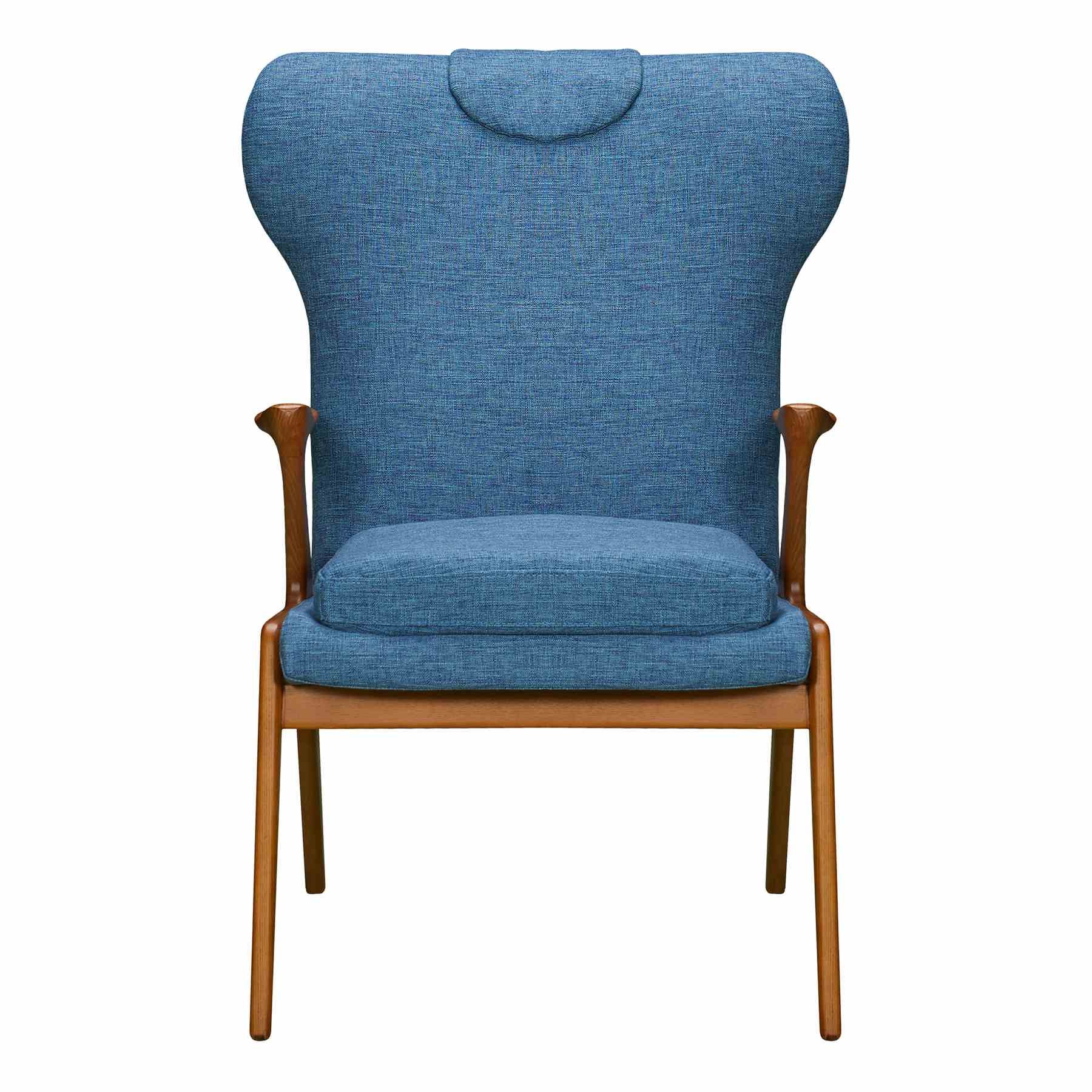 Ryder Mid-Century Accent Chair in Champagne Ash Wood Finish and Blue Fabric - Image 2