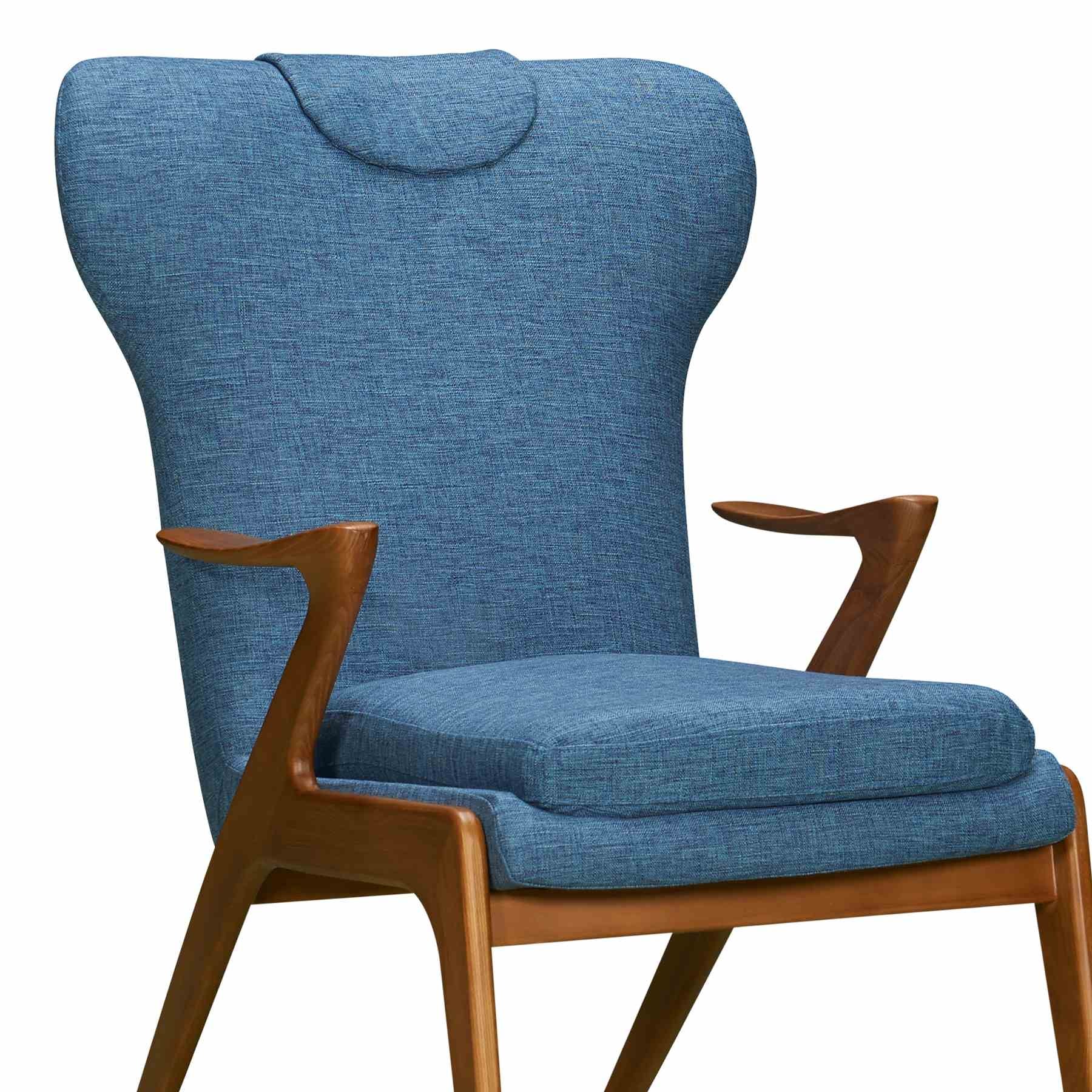 Ryder Mid-Century Accent Chair in Champagne Ash Wood Finish and Blue Fabric - Image 4