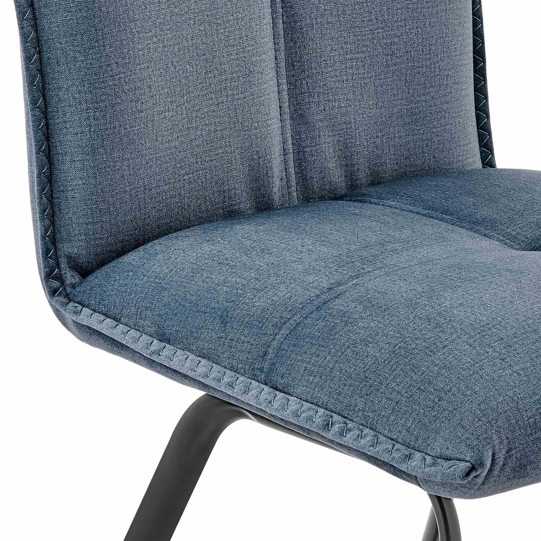Rylee Dining Room Accent Chair in Blue Fabric and Black Finish - Set of 2 - Image 6