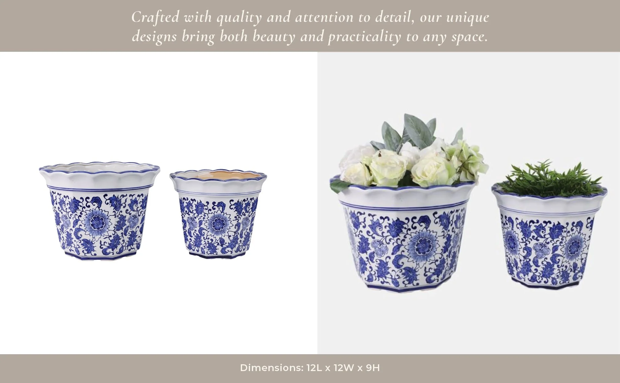 S/2 10/12" Chinoiserie Pot Planters, Blue/wht - Image 12