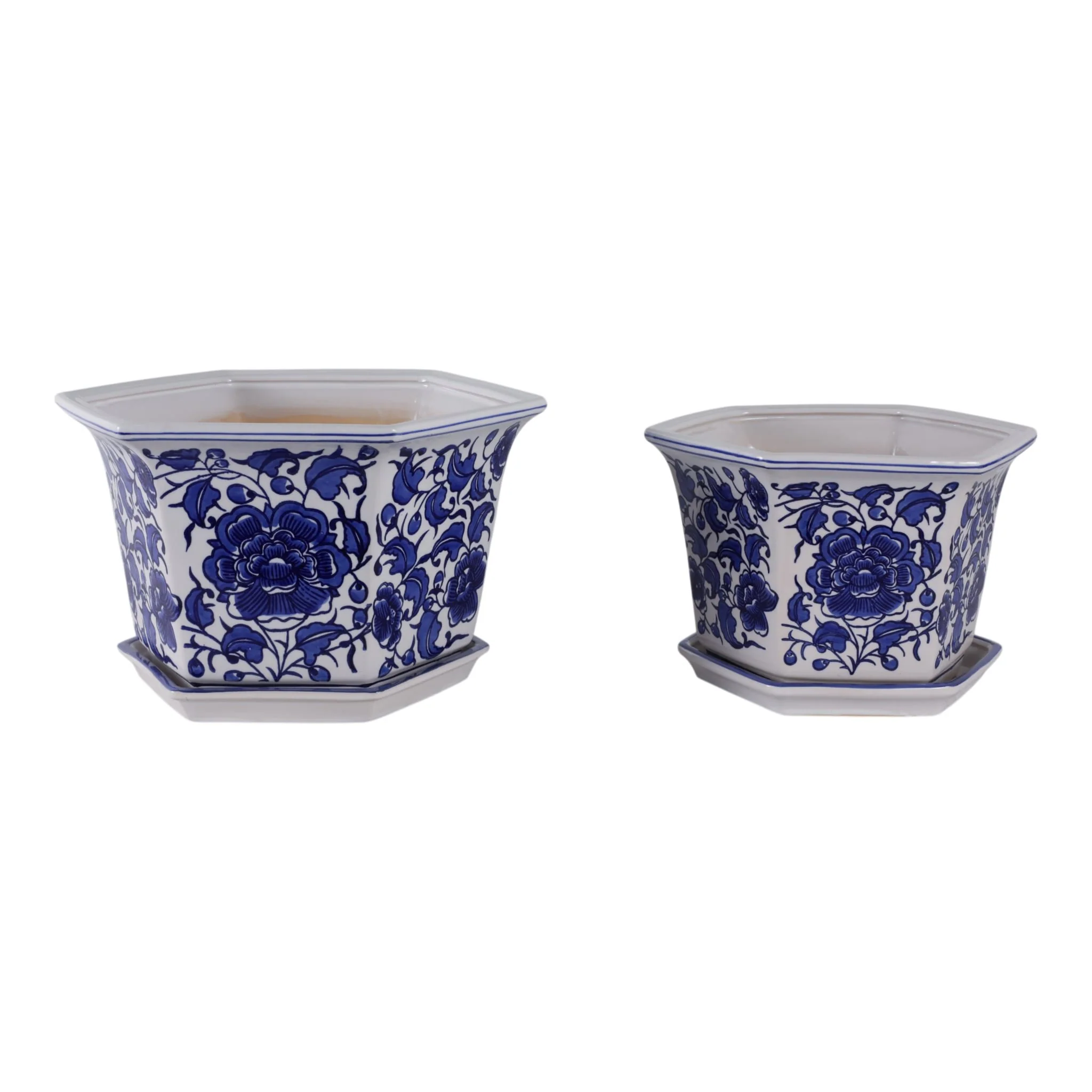 S/2 10/12" Chinoiserie Saucer Planter, Blue/white