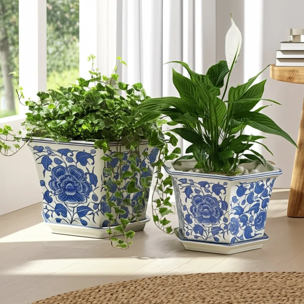 S/2 10/12" Chinoiserie Saucer Planter, Blue/white - Image 10