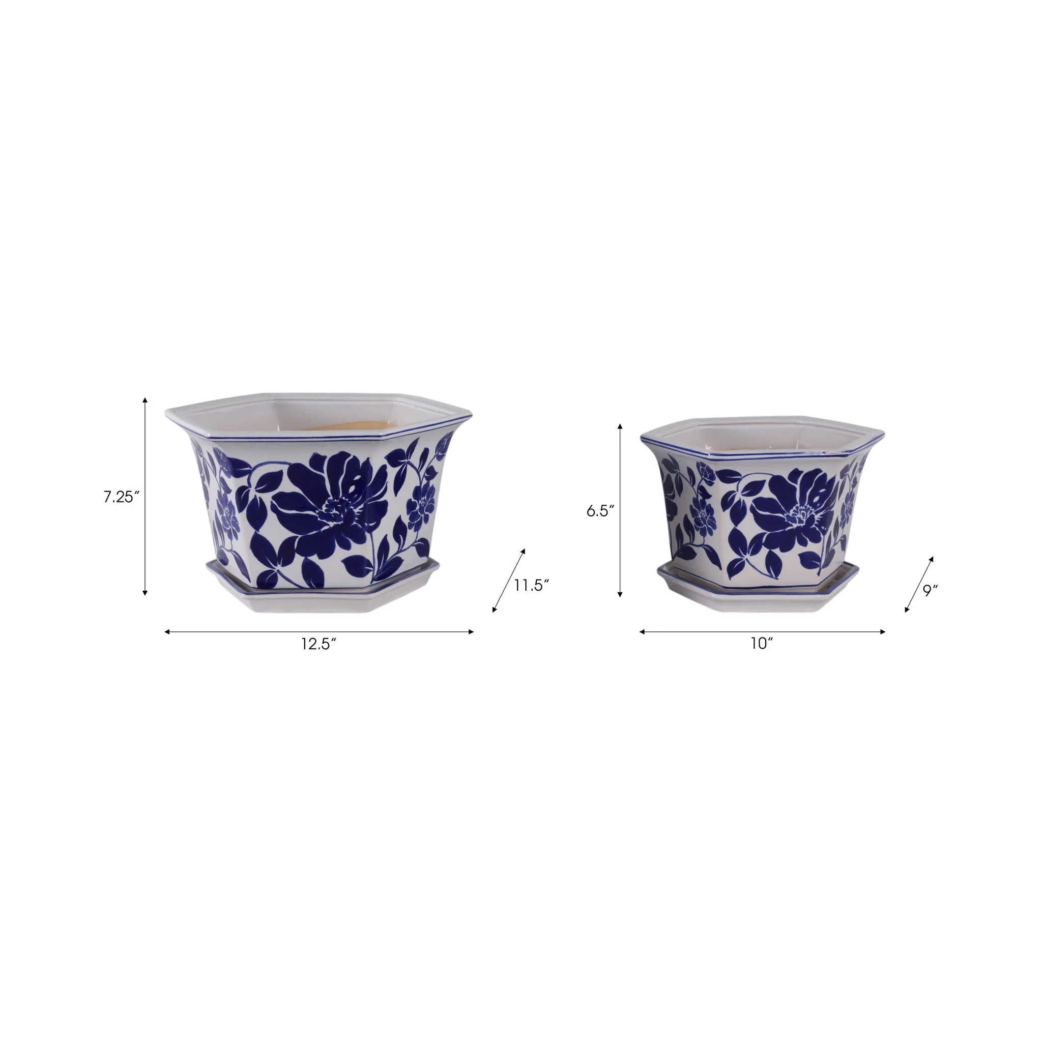 S/2 10/12" Chinoiserie Saucer Planter, Blue/white - Image 9