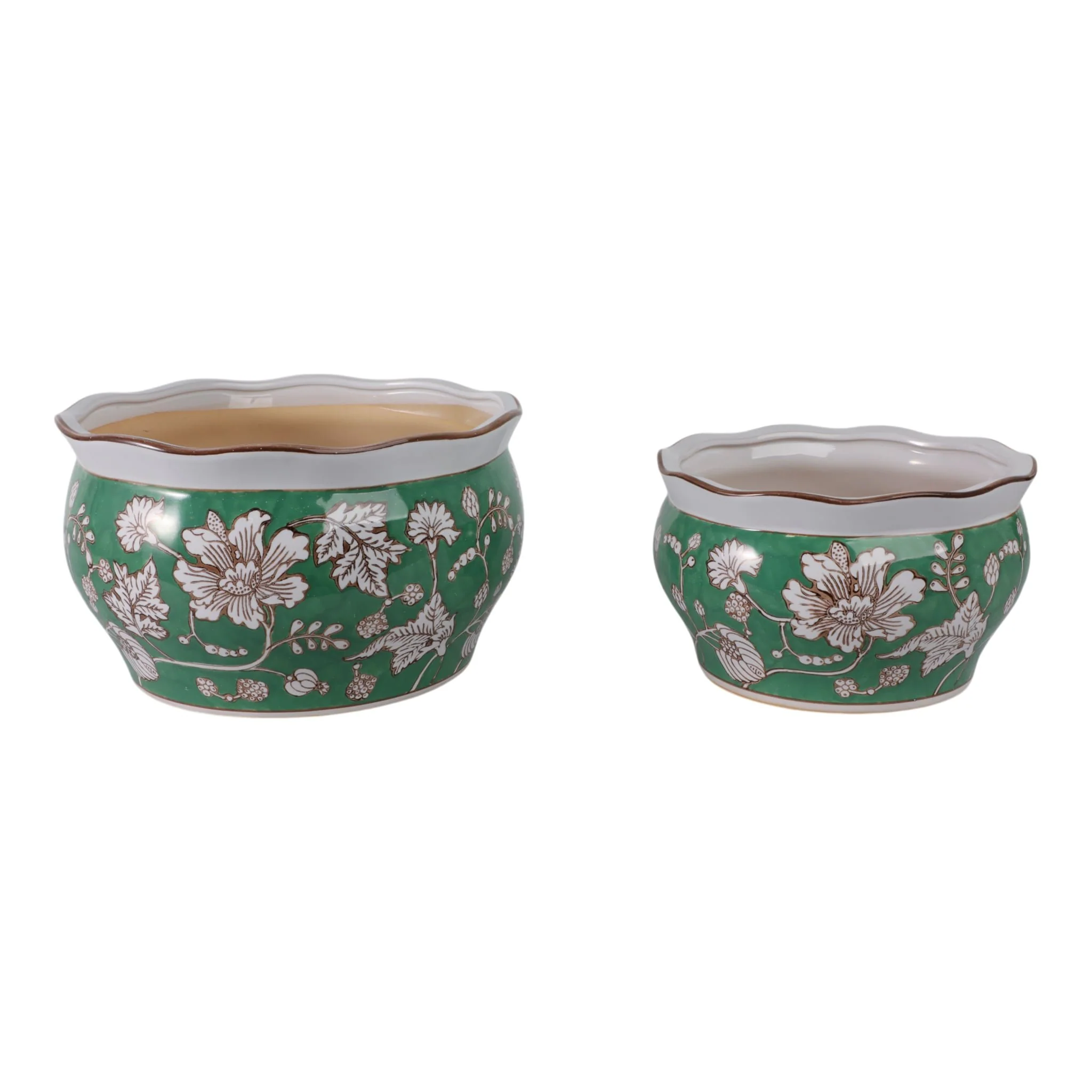 S/2 10/12" Chinoiserie Vines Planters, Green