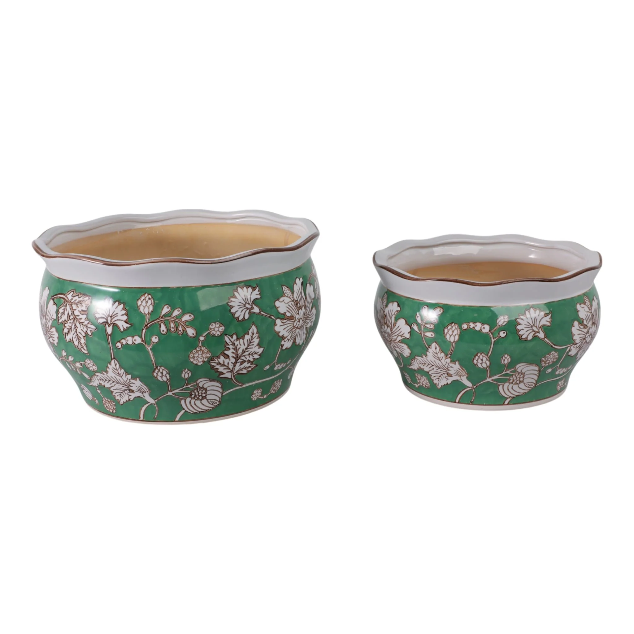 S/2 10/12" Chinoiserie Vines Planters, Green - Image 3