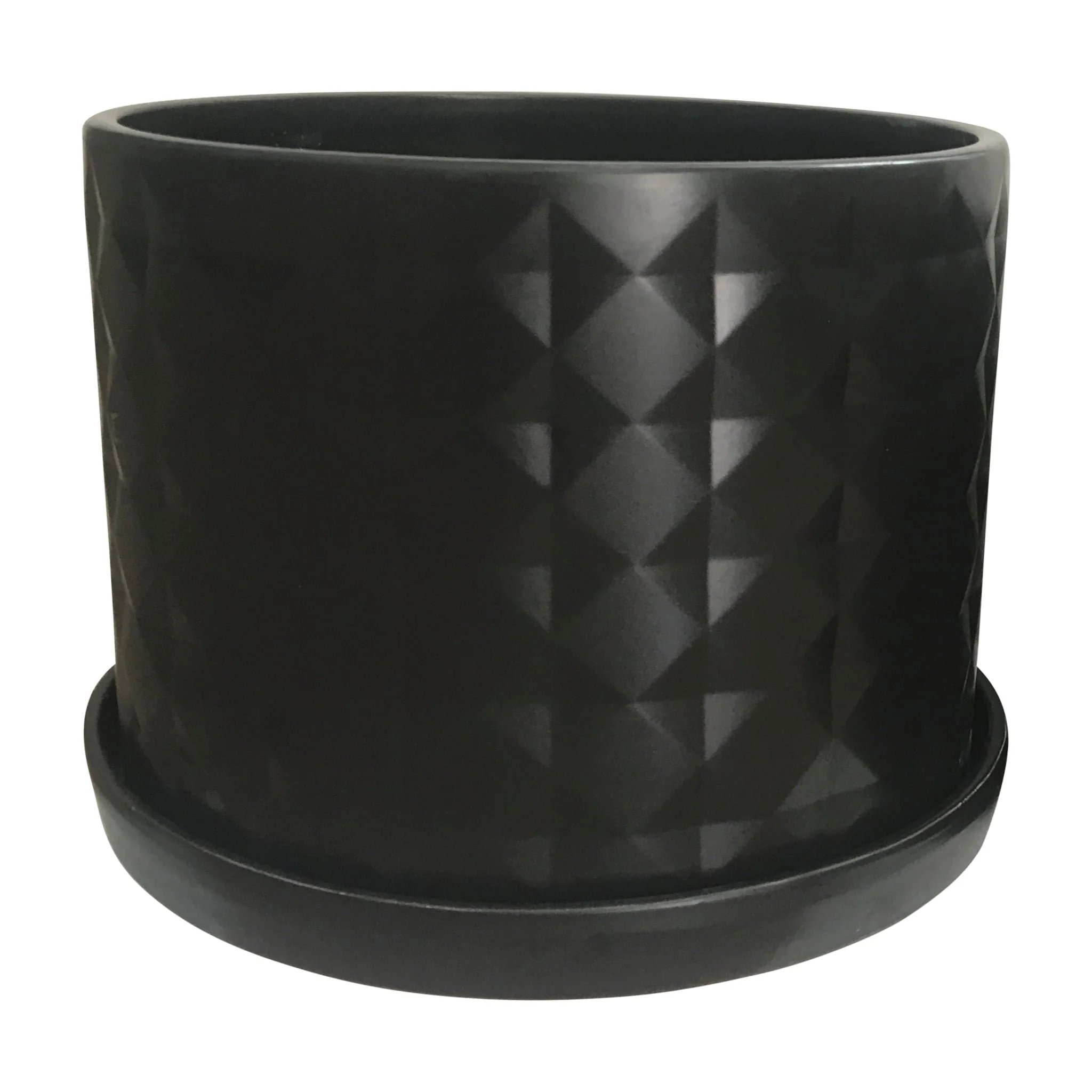 S/2 10/12" Diamond Planter W/ Saucer, Black - Image 2