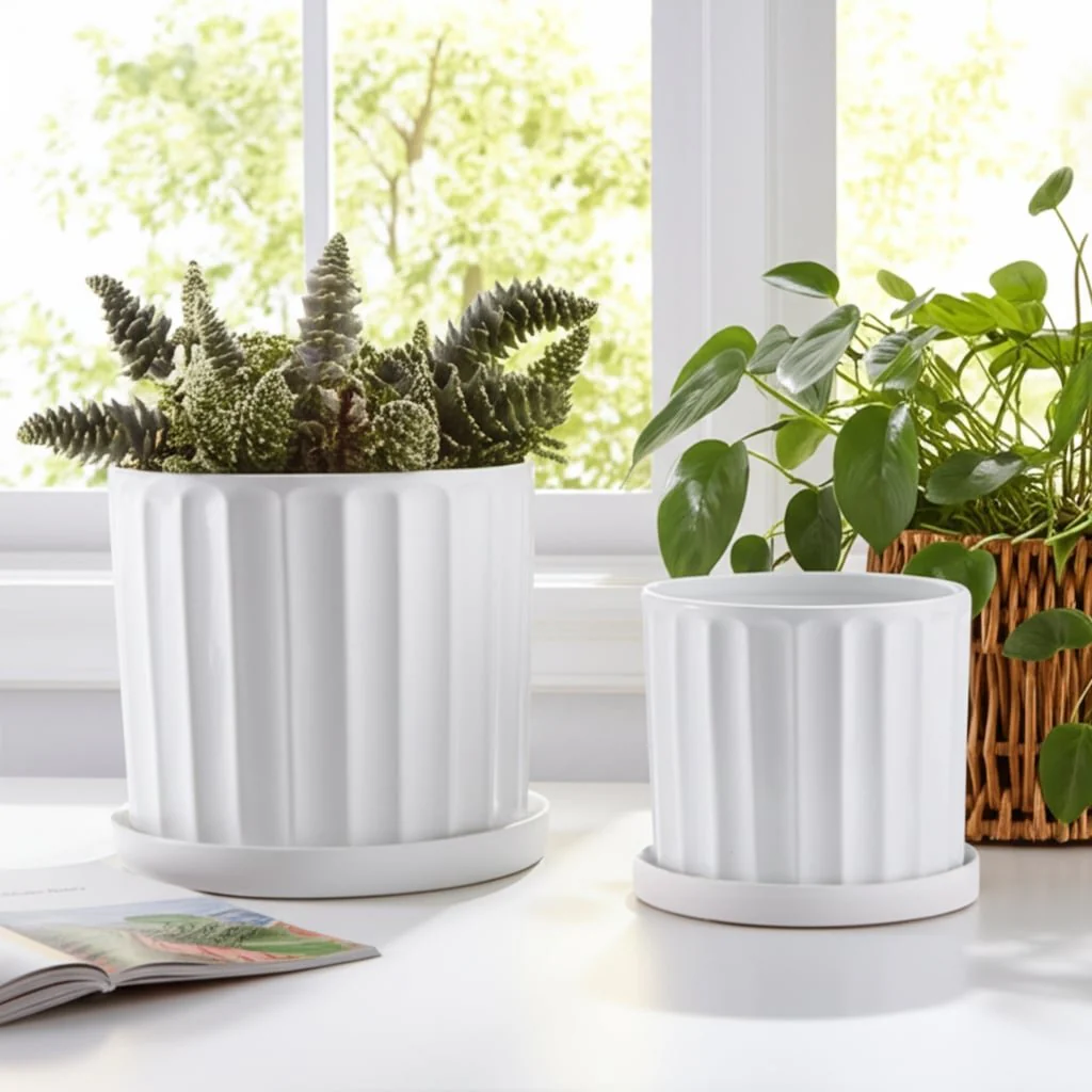 S/2 10/12" Ribbed Planter, White - Image 12