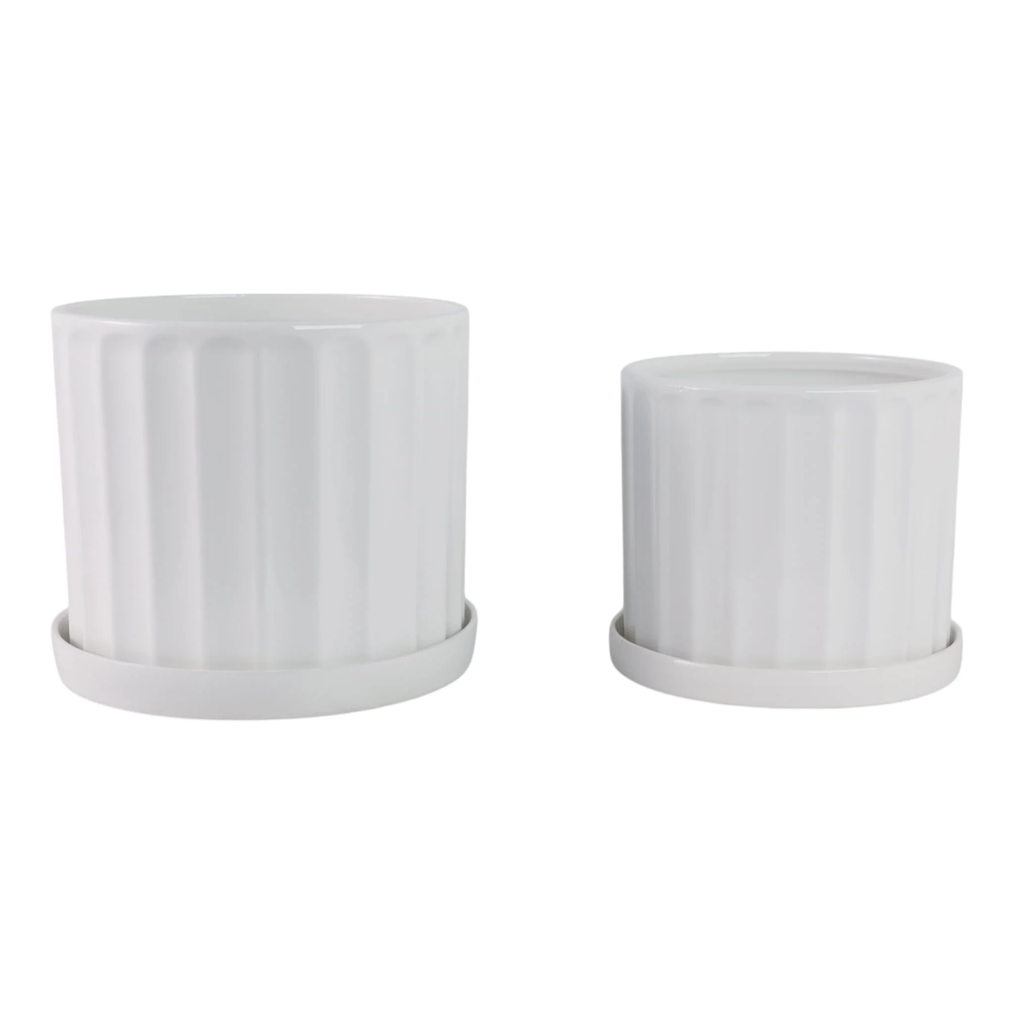S/2 10/12" Ribbed Planter, White - Image 4