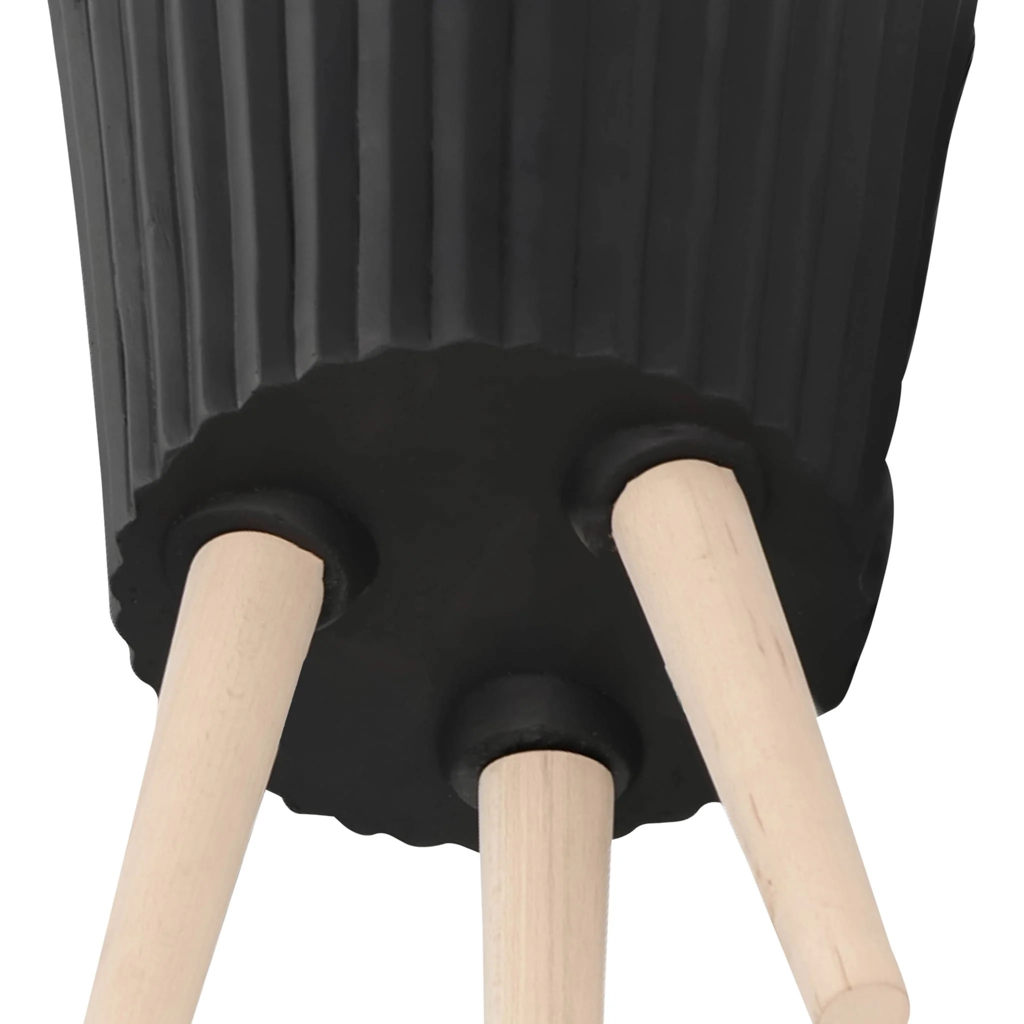 S/2 10/12" Ridged Planter W/ Wood Legs, Black (kd) - Image 7