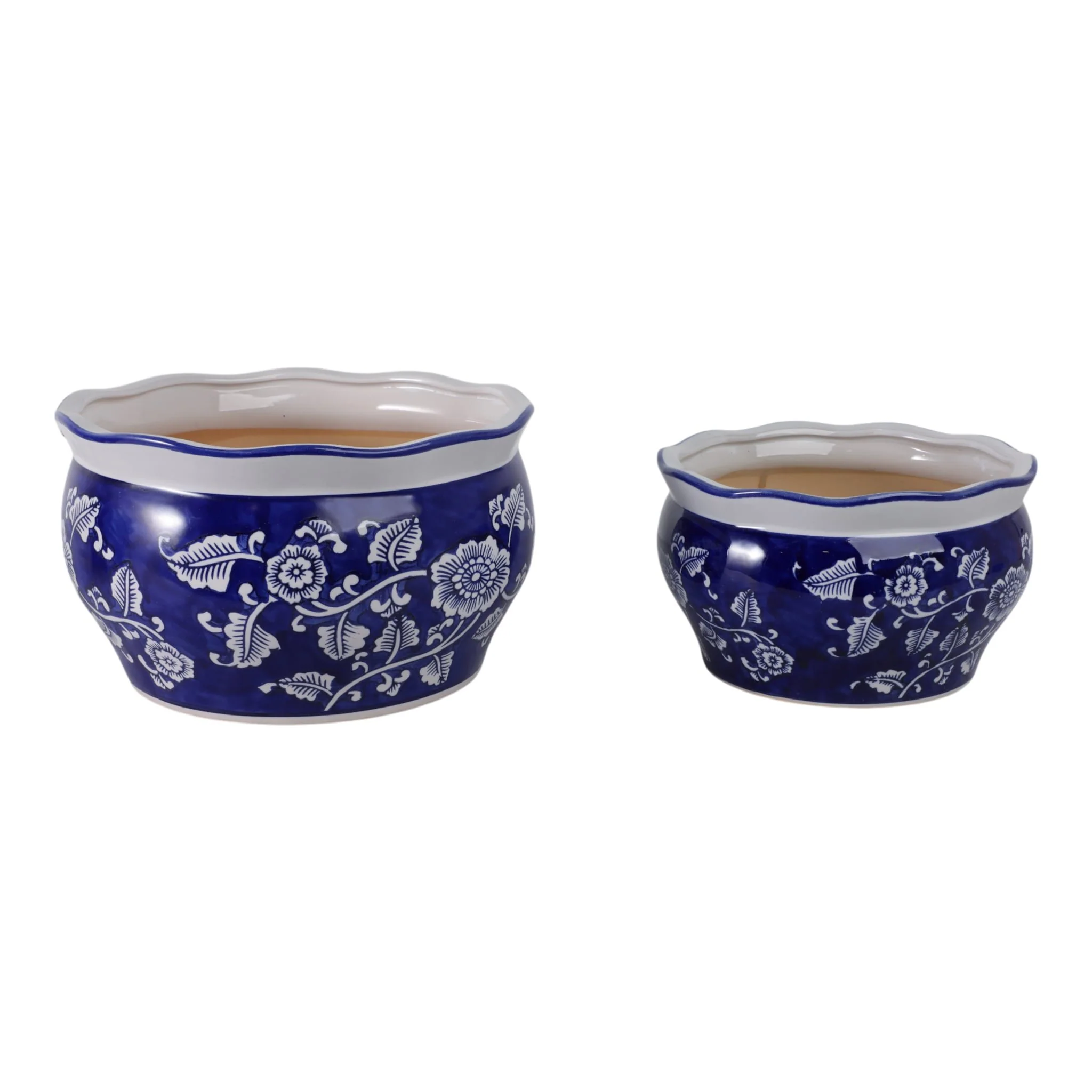 S/2 10/12" Round Chinoisere Planters, Blue/wht - Image 4
