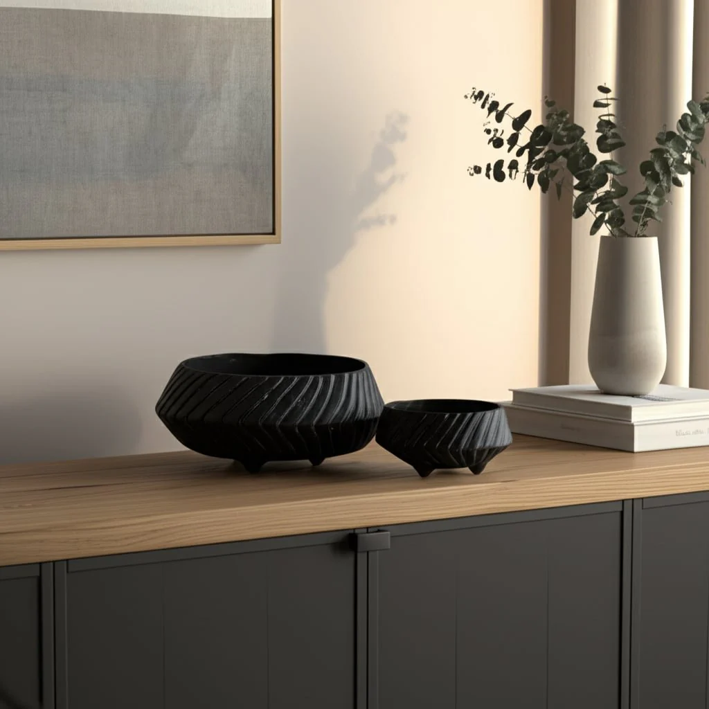 S/2 11/15" Tapered Ecomix Bowls With Lines, Black - Image 10