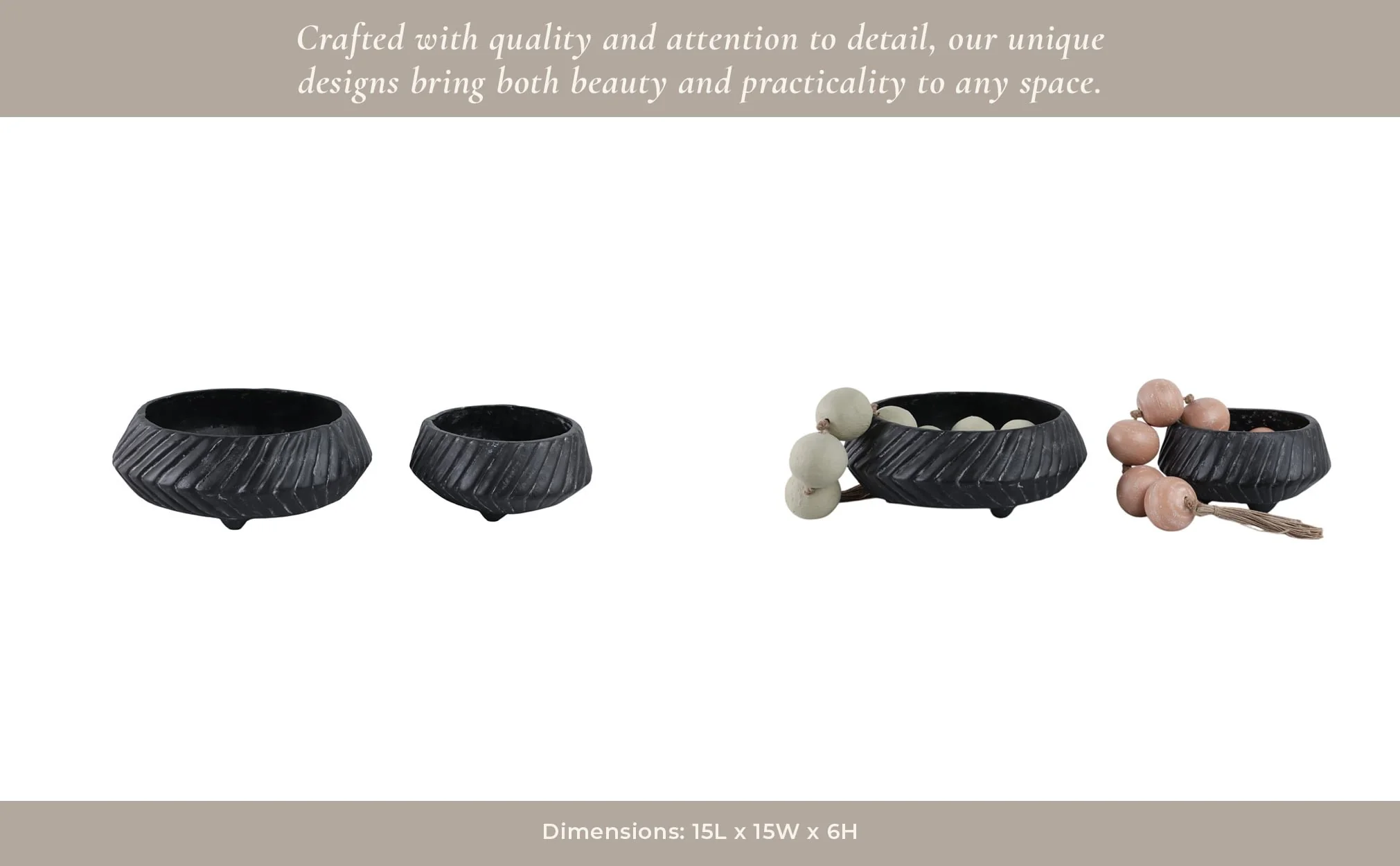 S/2 11/15" Tapered Ecomix Bowls With Lines, Black - Image 11