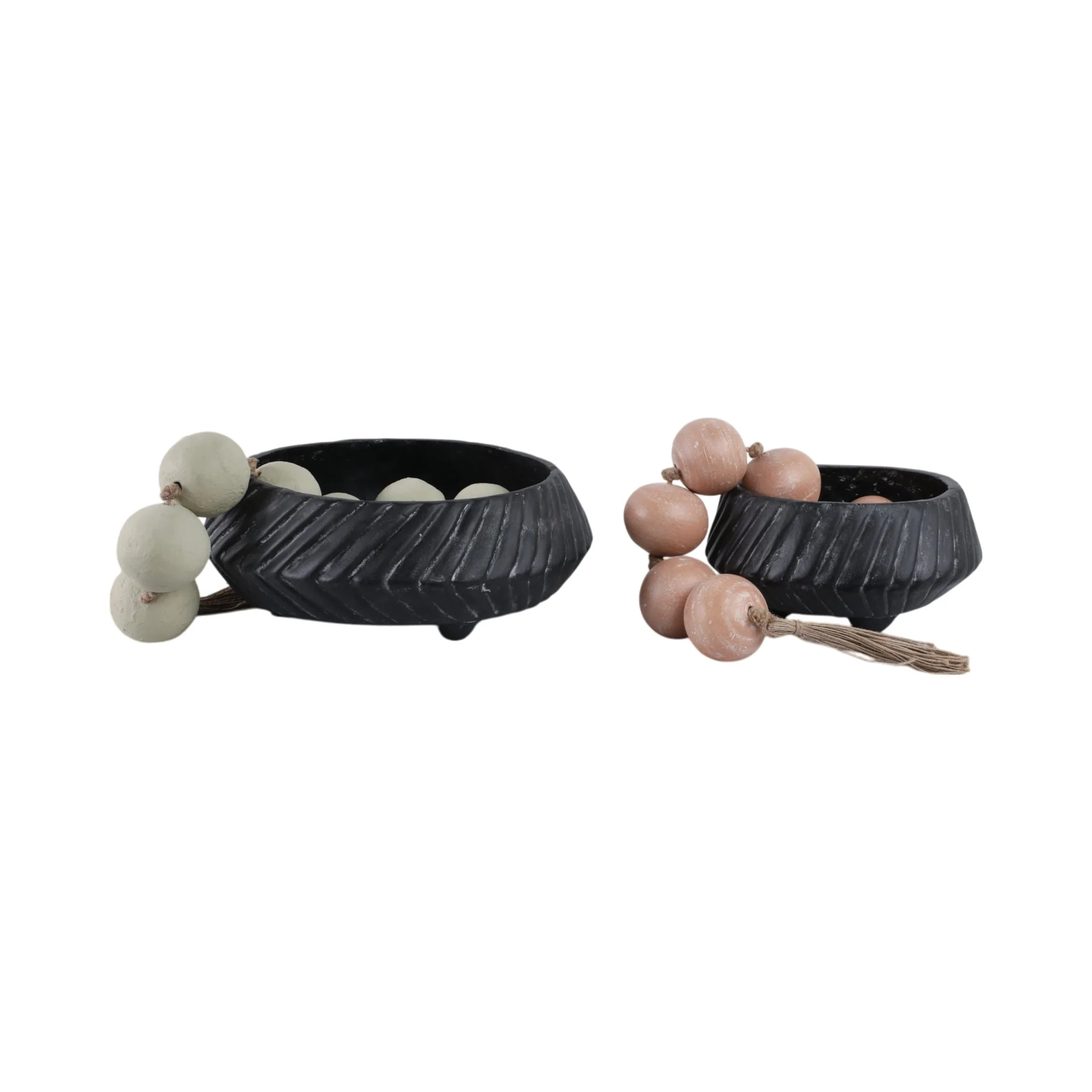 S/2 11/15" Tapered Ecomix Bowls With Lines, Black - Image 2
