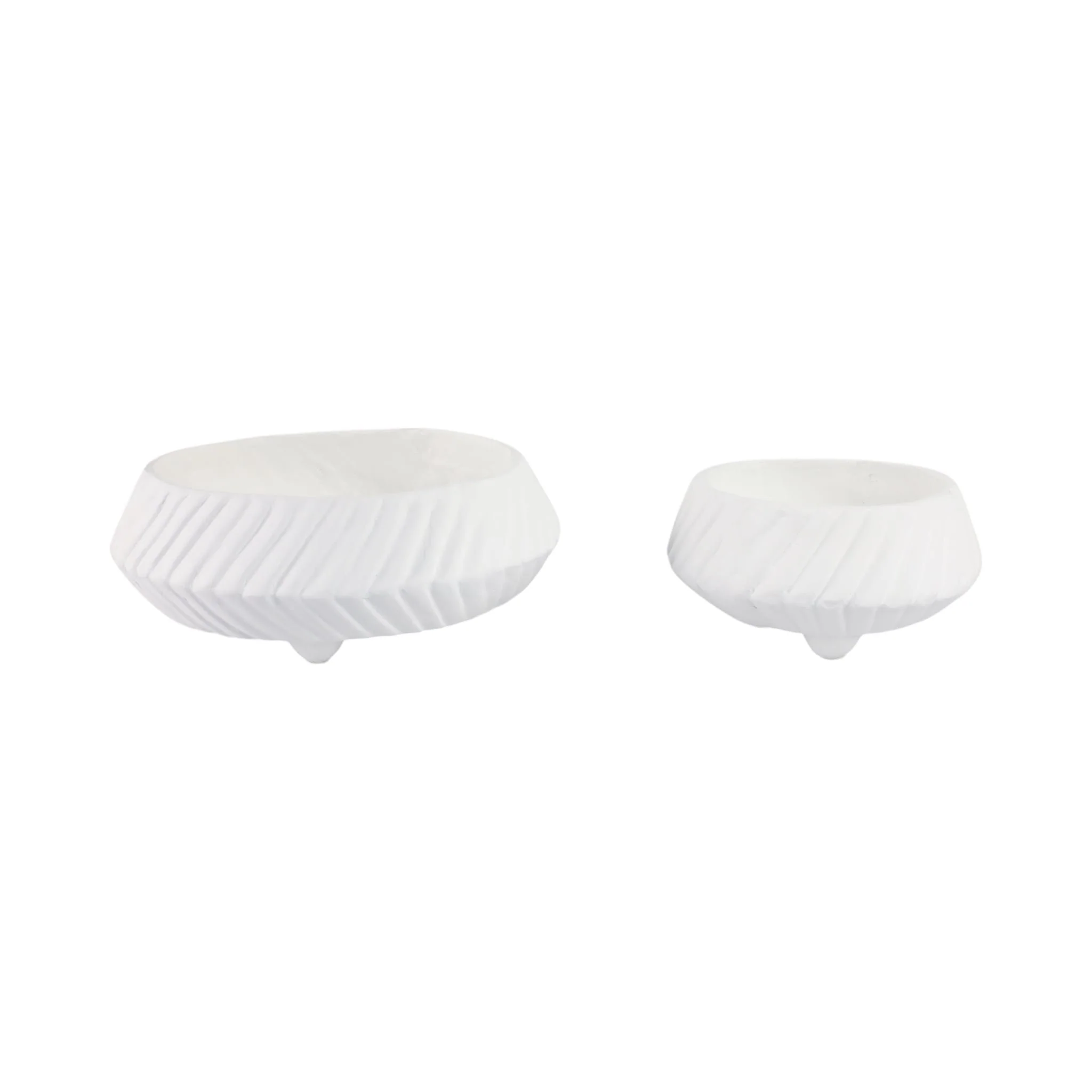 S/2 11/15" Tapered Ecomix Bowls With Lines, White