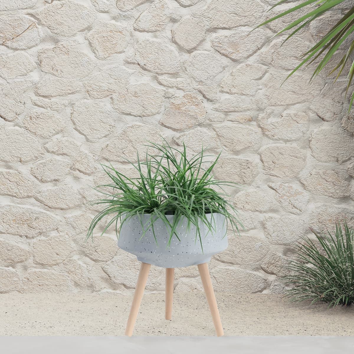 S/2 11/15" Terrazzo Planter W/ Wood Legs, Gray - Image 11