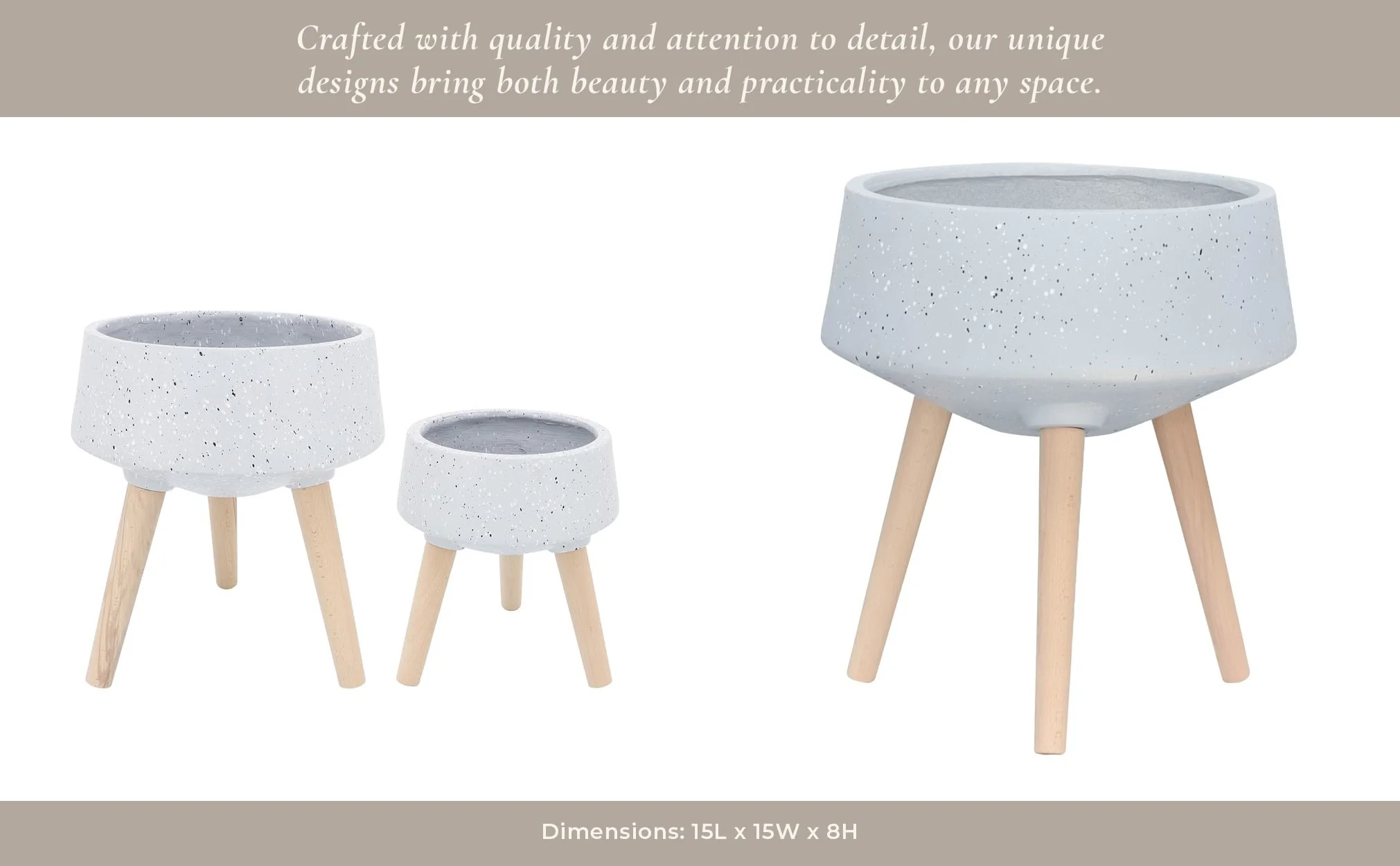 S/2 11/15" Terrazzo Planter W/ Wood Legs, Gray - Image 12