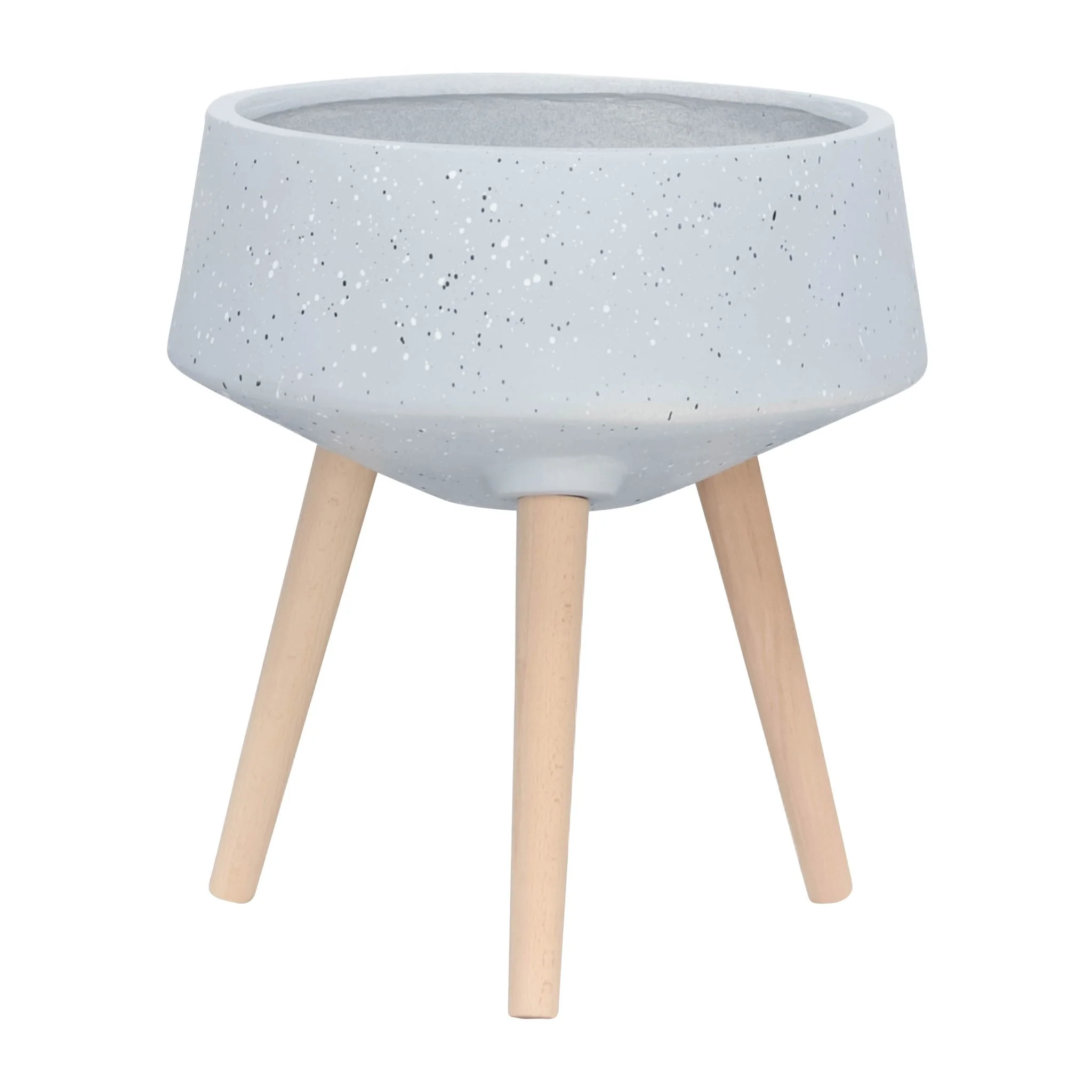 S/2 11/15" Terrazzo Planter W/ Wood Legs, Gray - Image 2