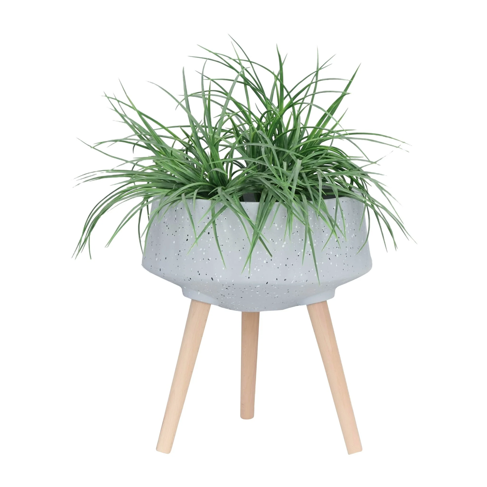 S/2 11/15" Terrazzo Planter W/ Wood Legs, Gray - Image 3