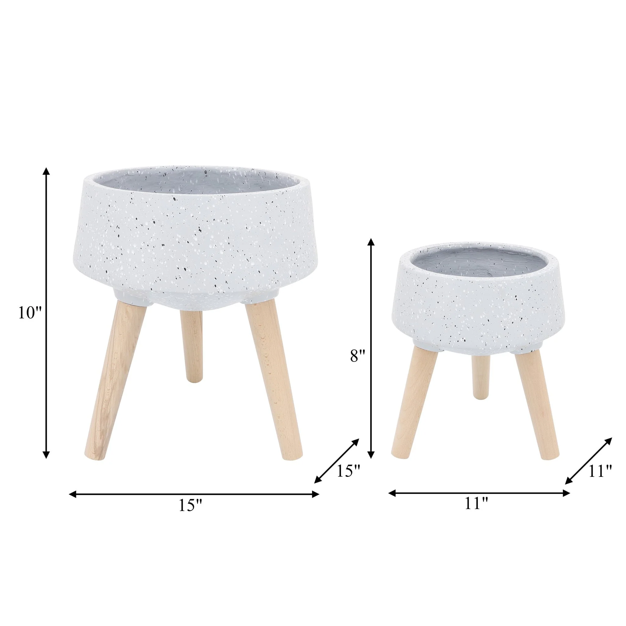 S/2 11/15" Terrazzo Planter W/ Wood Legs, Gray - Image 9