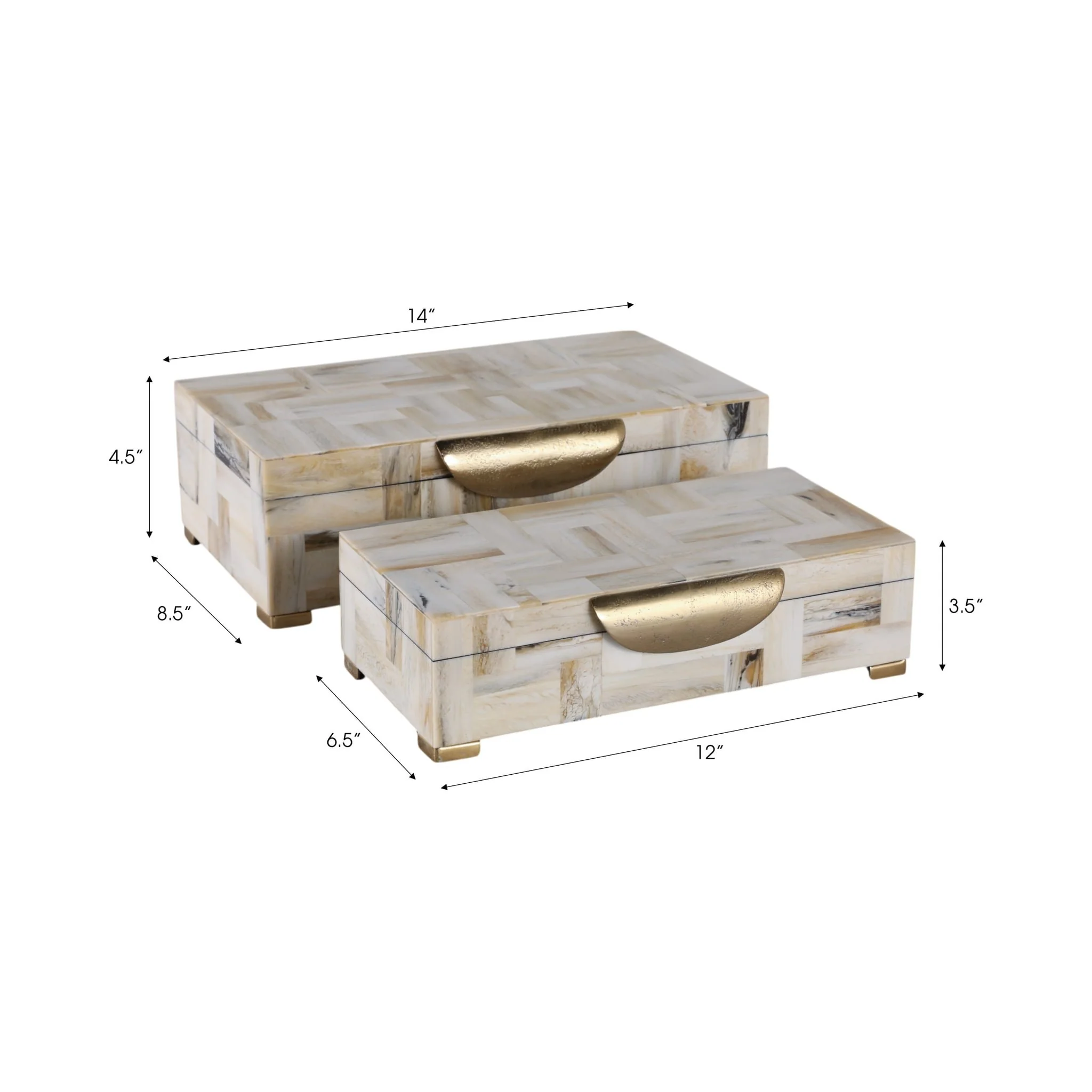 S/2 12/14" Marbled Resin Footed Boxes, Tan Multi - Image 2