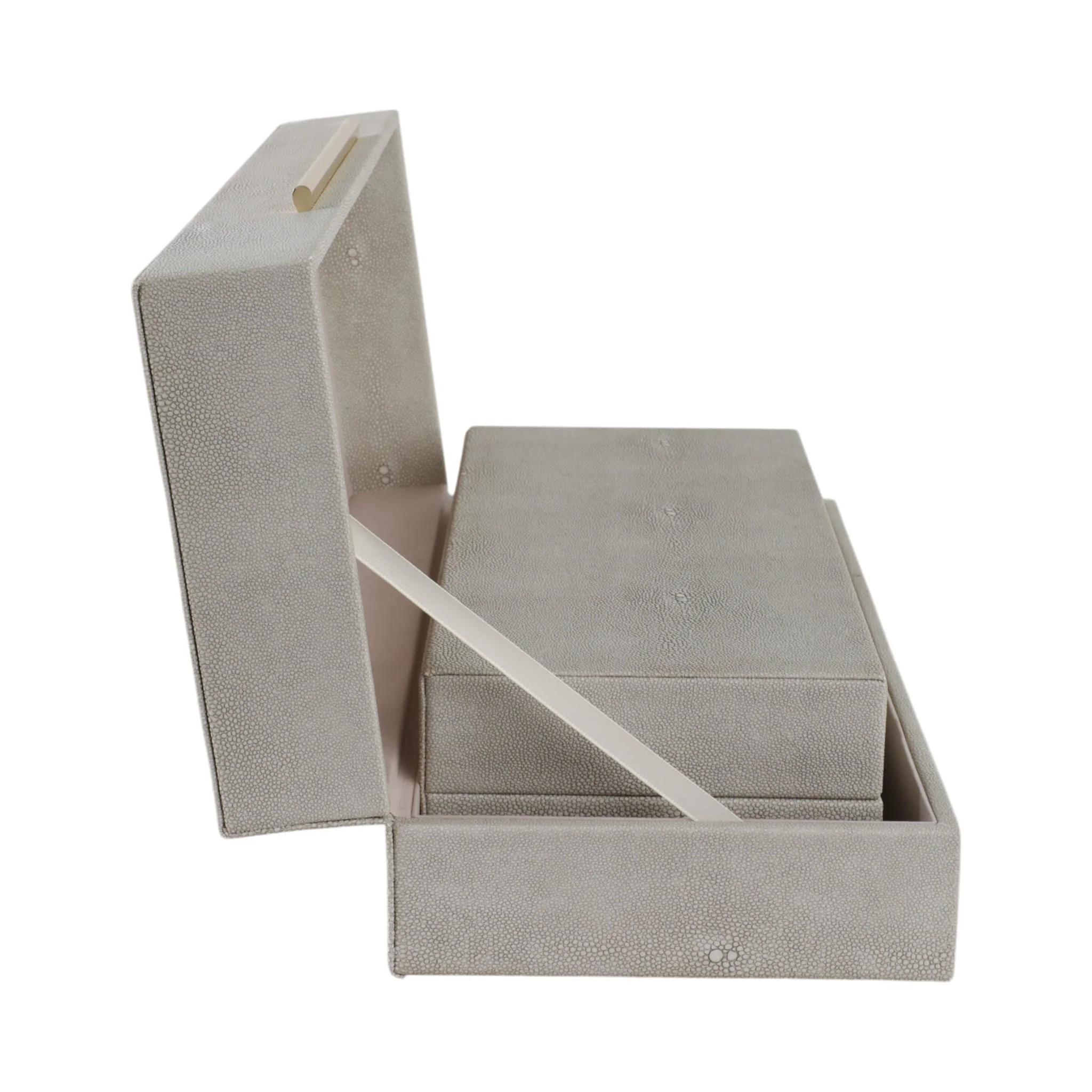 S/2 12/14" Rectangular Shagreen Boxes, Ivory - Image 4