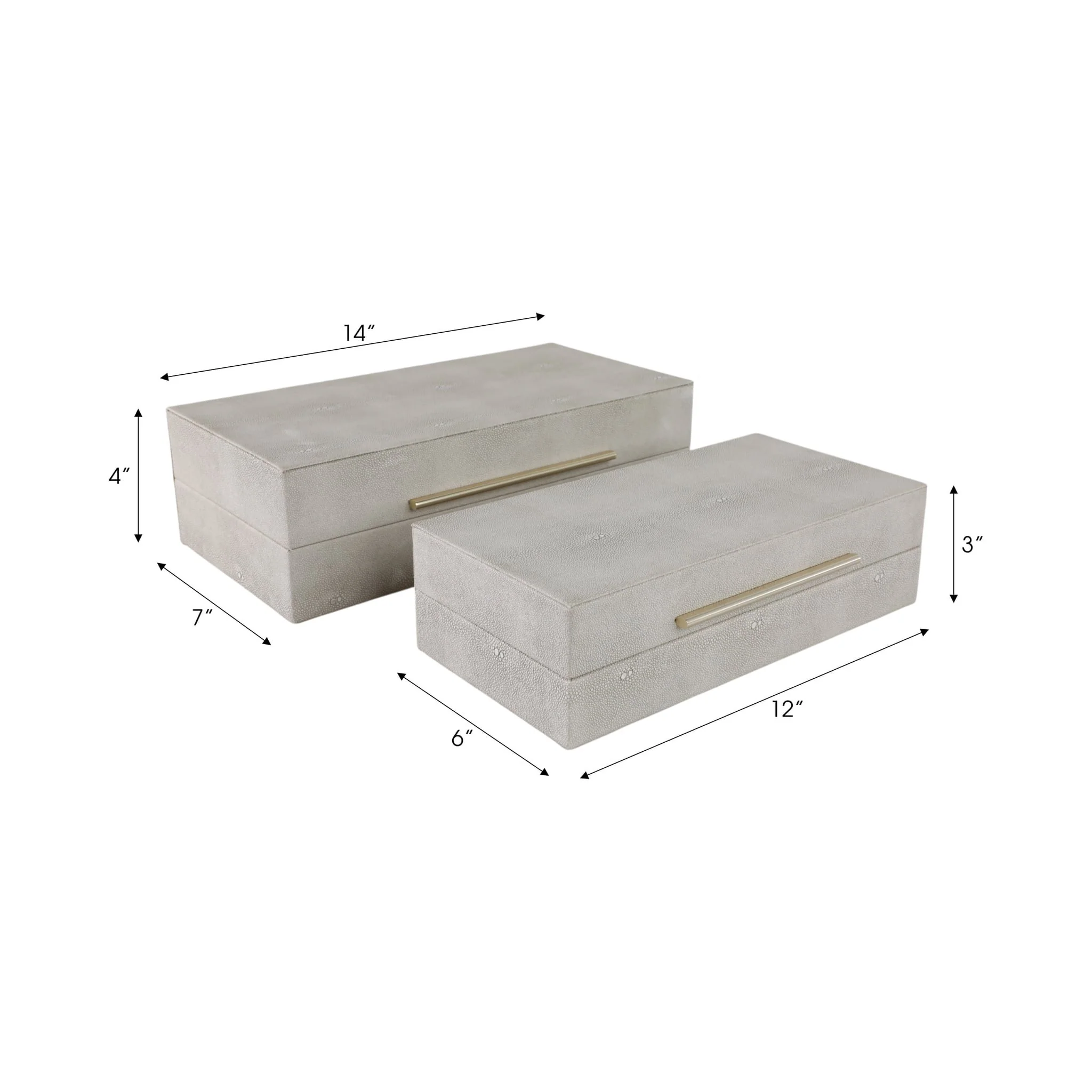 S/2 12/14" Rectangular Shagreen Boxes, Ivory - Image 8