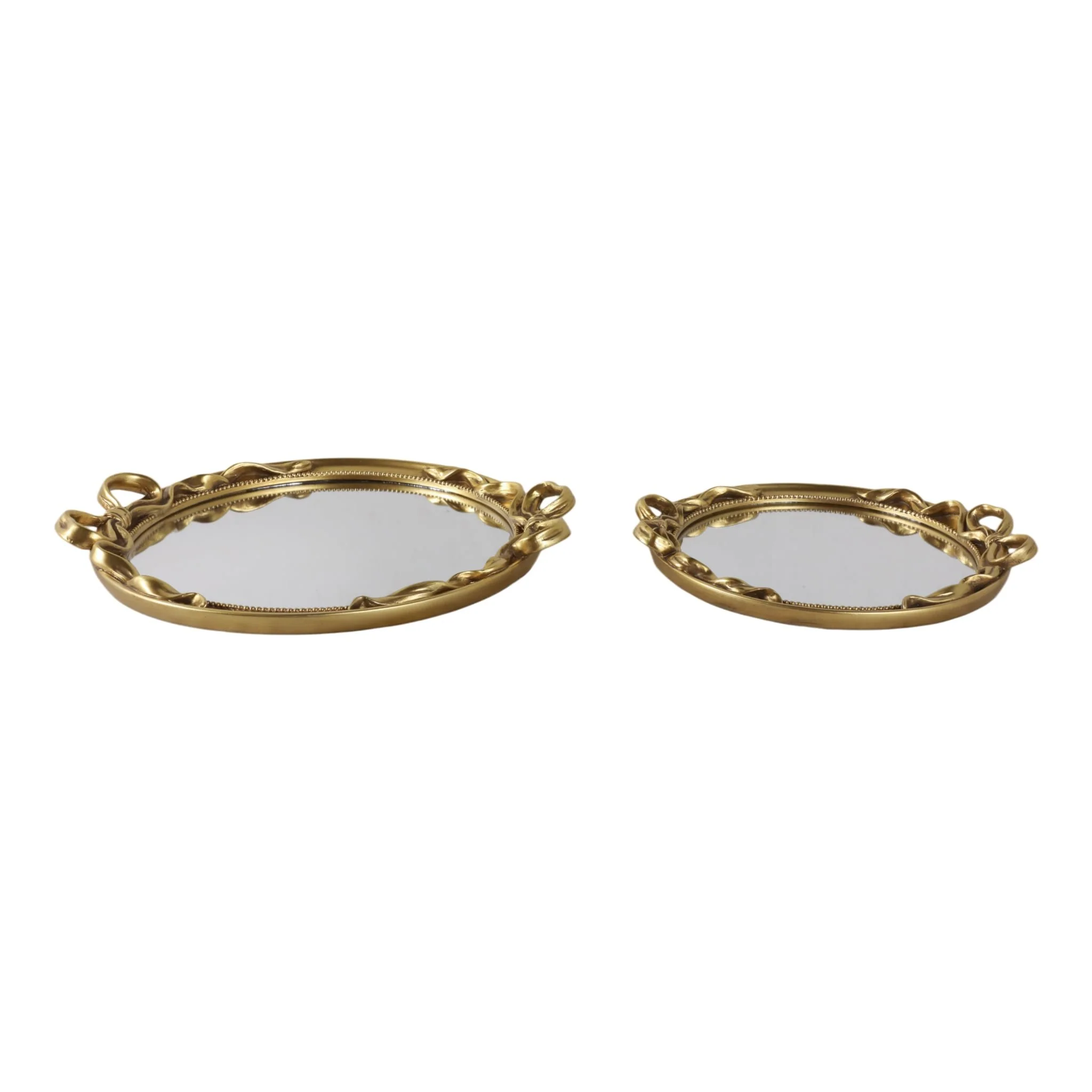 S/2 12/16" Coquette Bow Trays, Gold