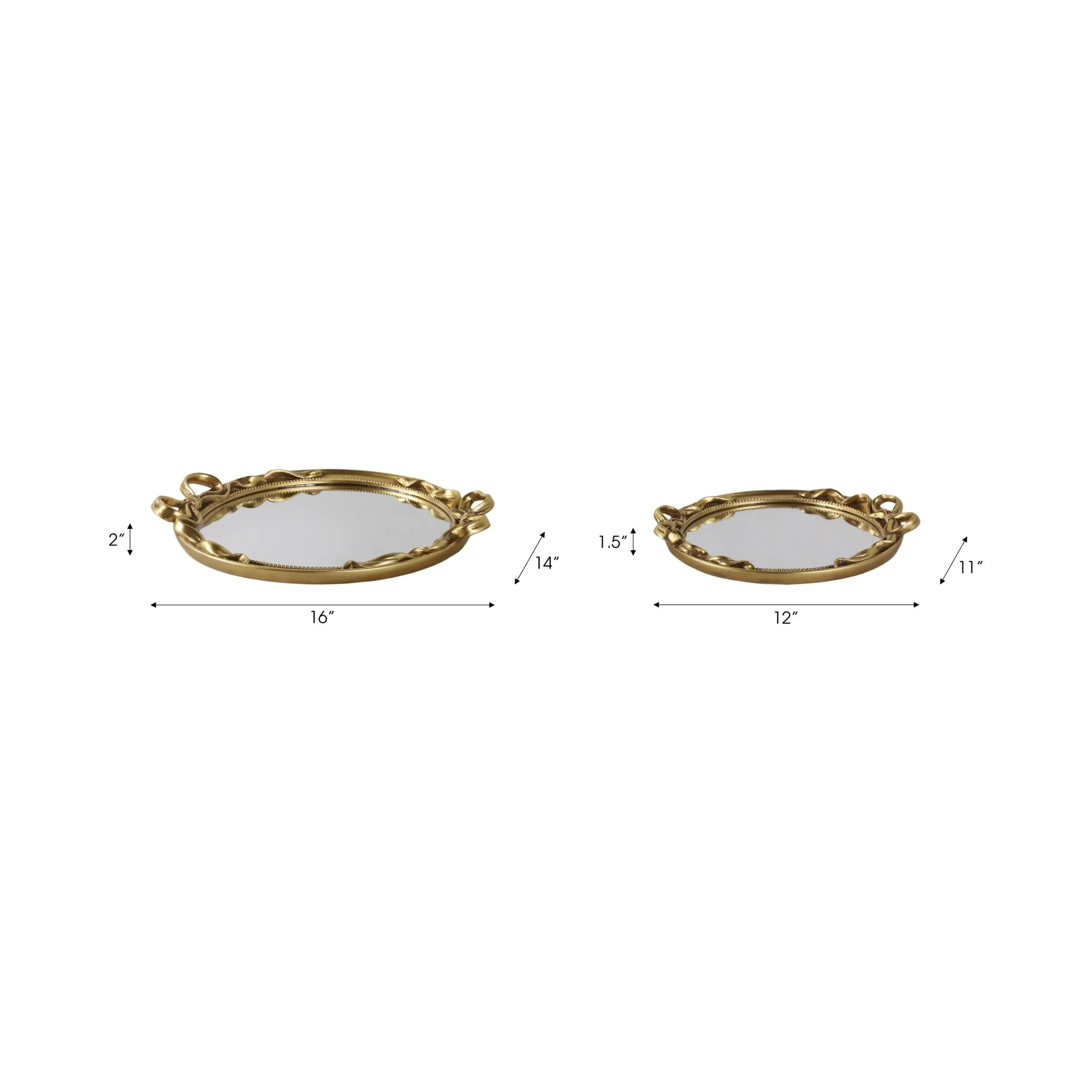 S/2 12/16" Coquette Bow Trays, Gold - Image 8