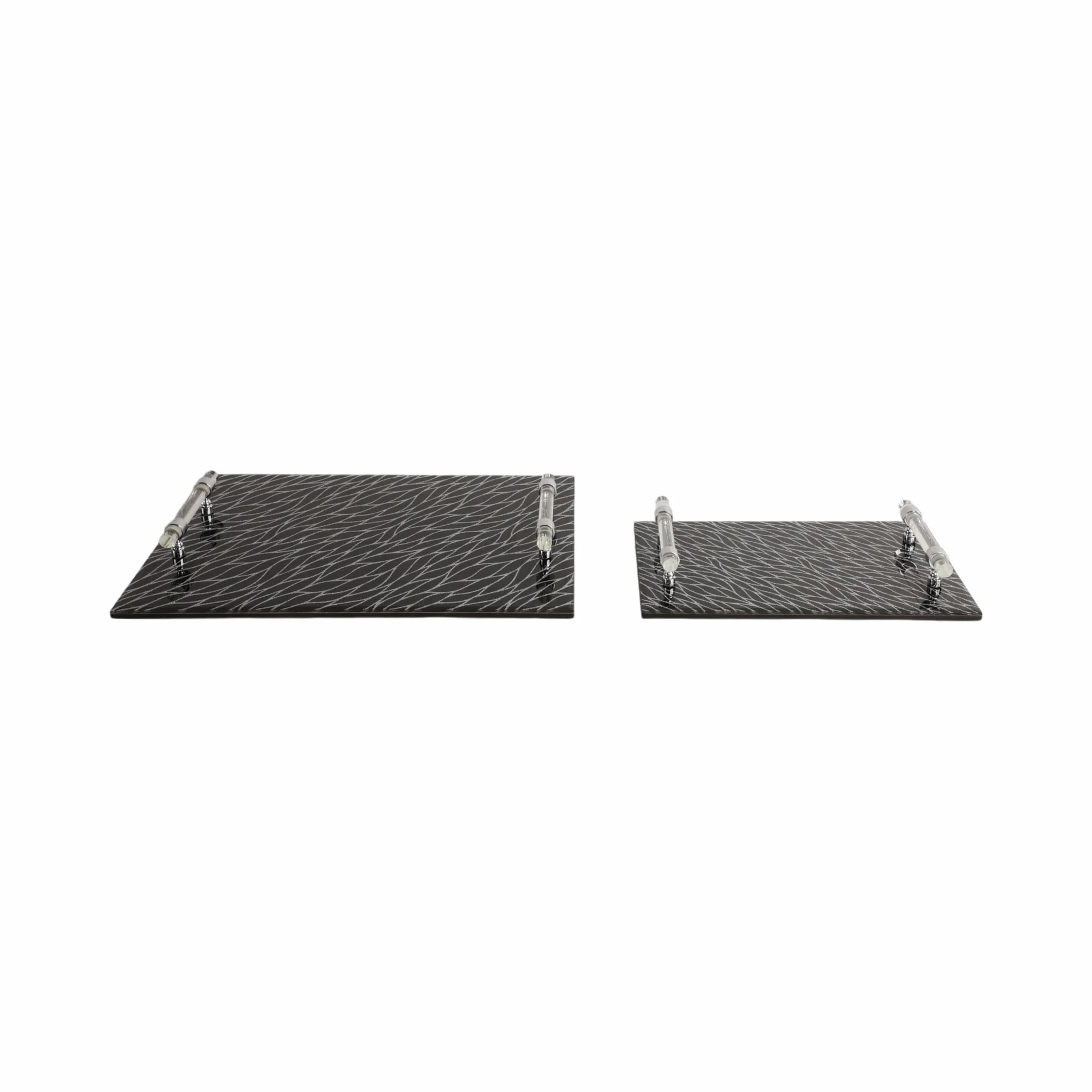 S/2 12/16" Sparkly Glass Trays, Black