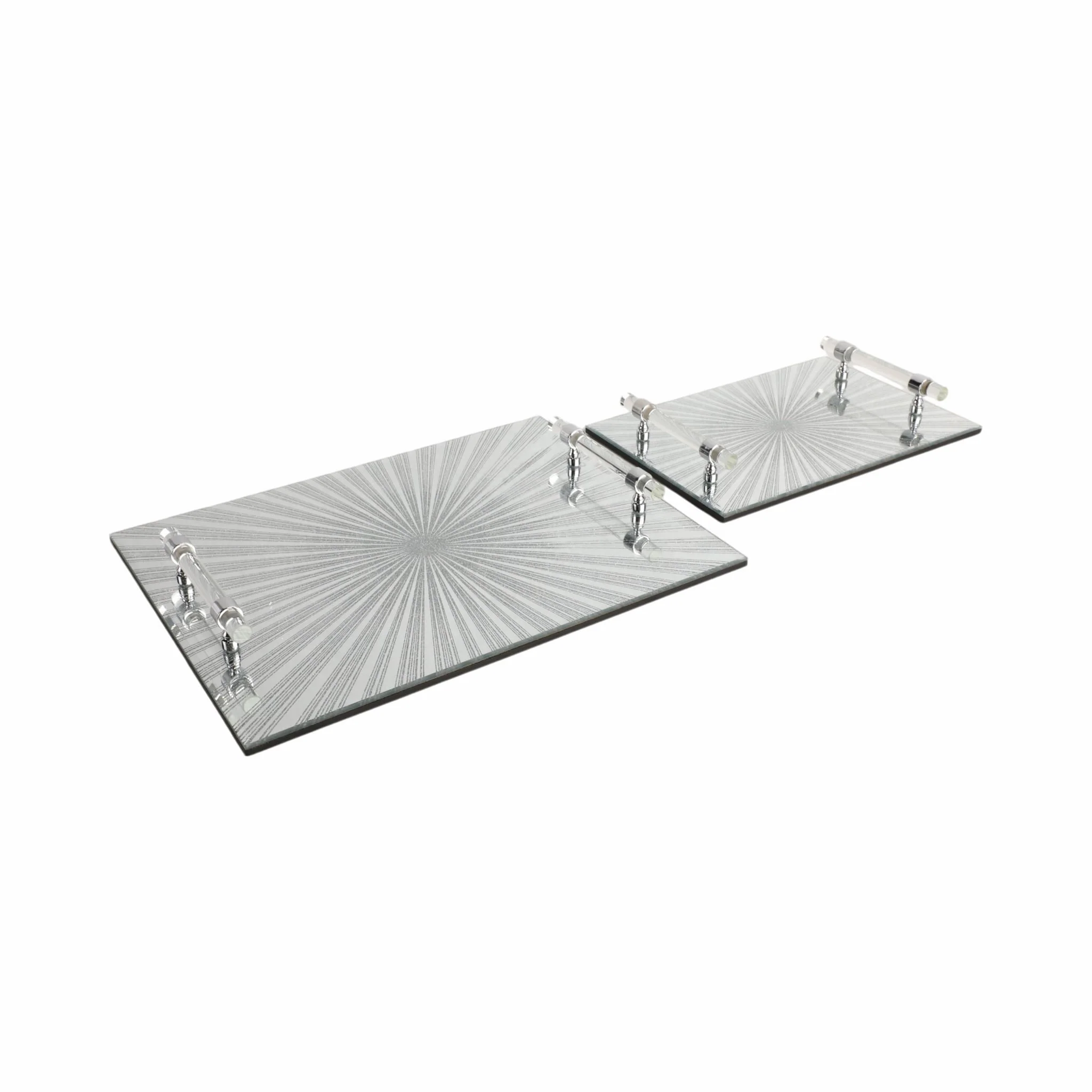 S/2 12/16" Sparkly Starburst Glass Trays, Silver - Image 2