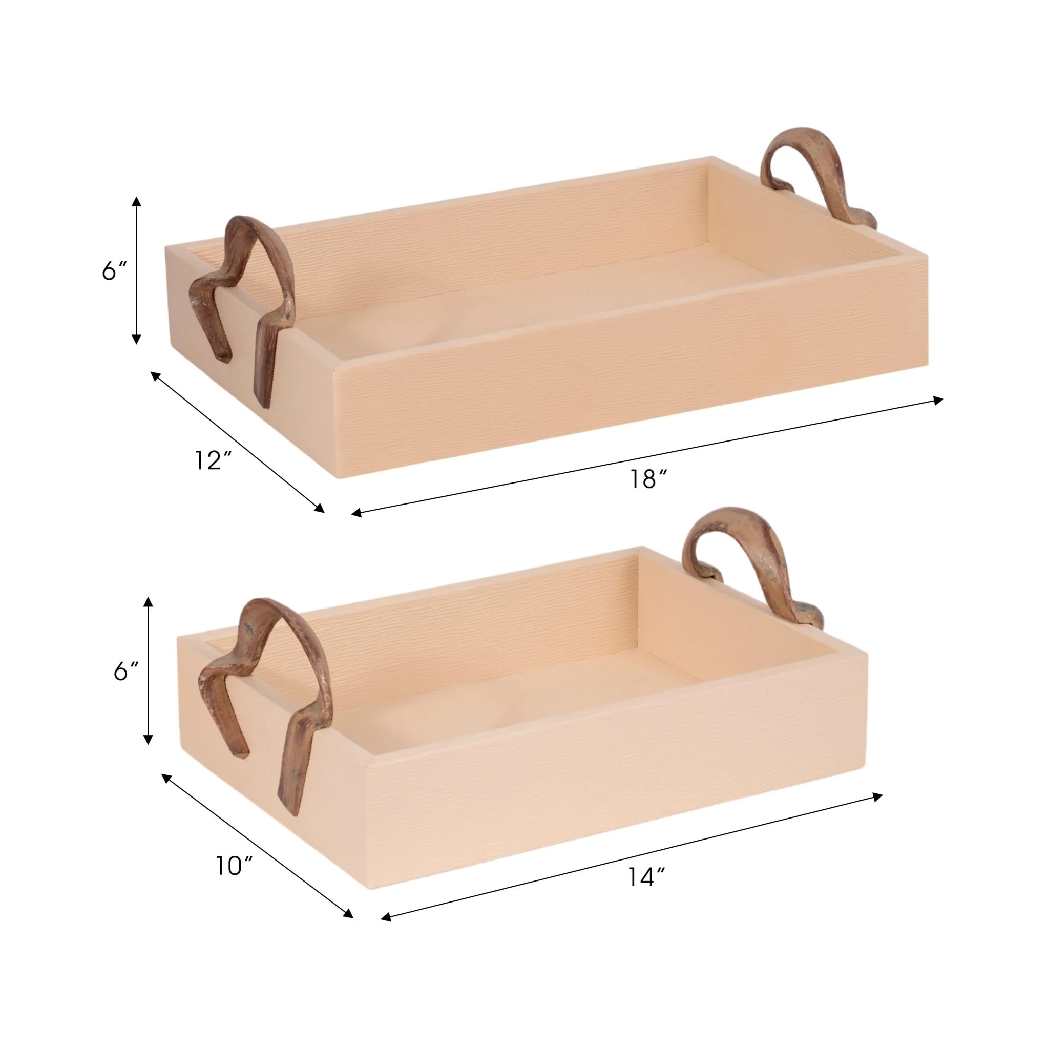 S/2 14/18" Forged Handle Trays, Ivory/bronze - Image 7