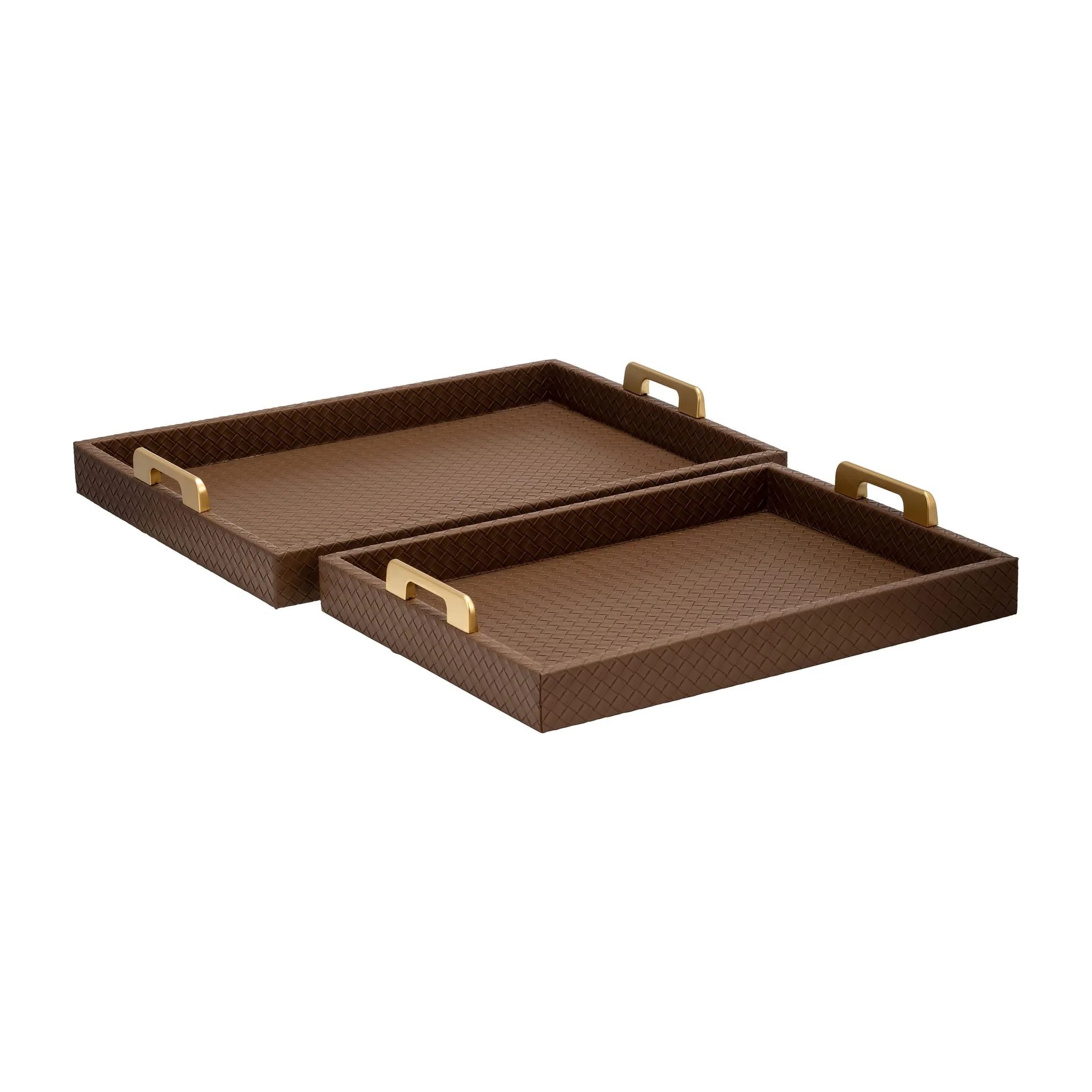 S/2 16/18"l Faux Leather Weave Trays, Cognac