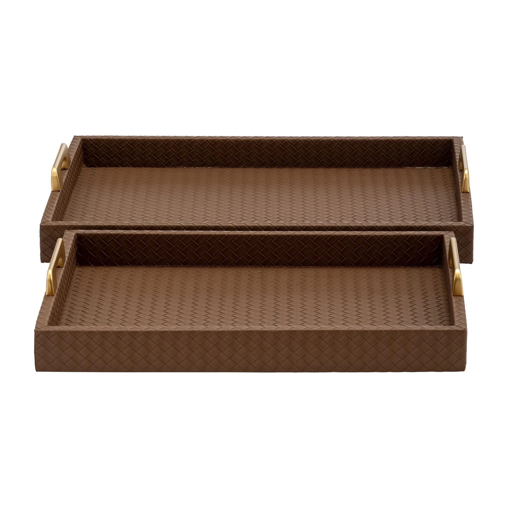 S/2 16/18"l Faux Leather Weave Trays, Cognac - Image 2