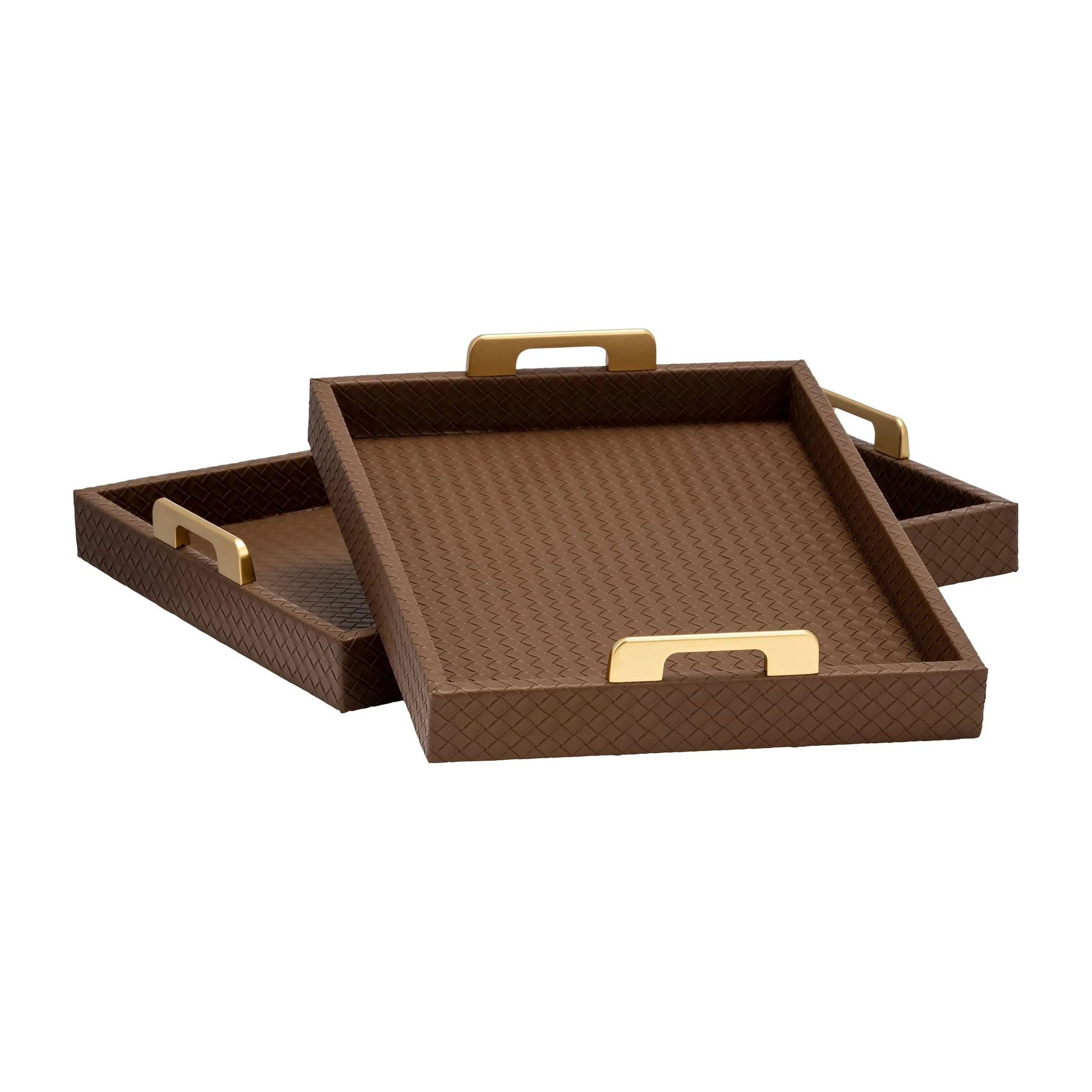 S/2 16/18"l Faux Leather Weave Trays, Cognac - Image 5