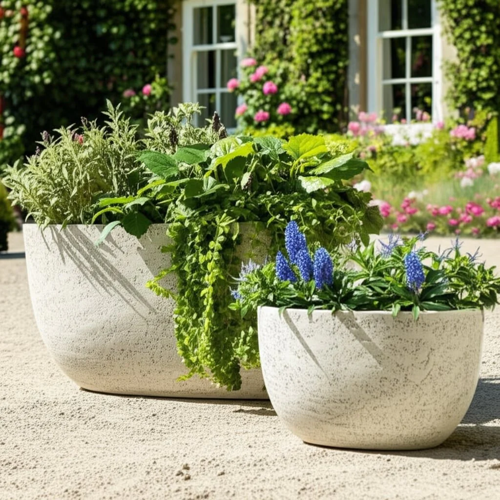S/2 18/22" Oblong Cement Texture Resin Planters - Image 11