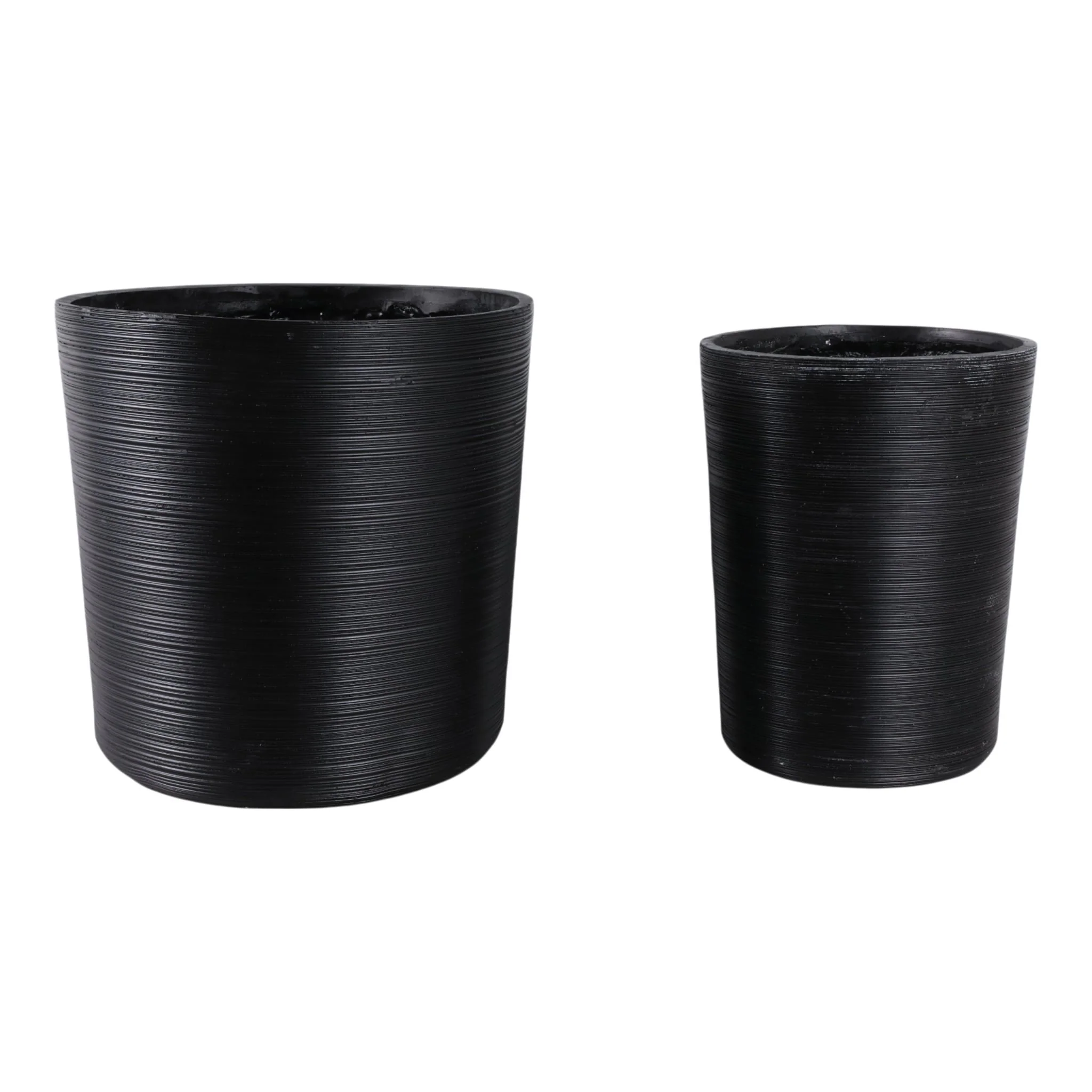 S/2 19/21" Tall Modern Lines Resin Planter, Black