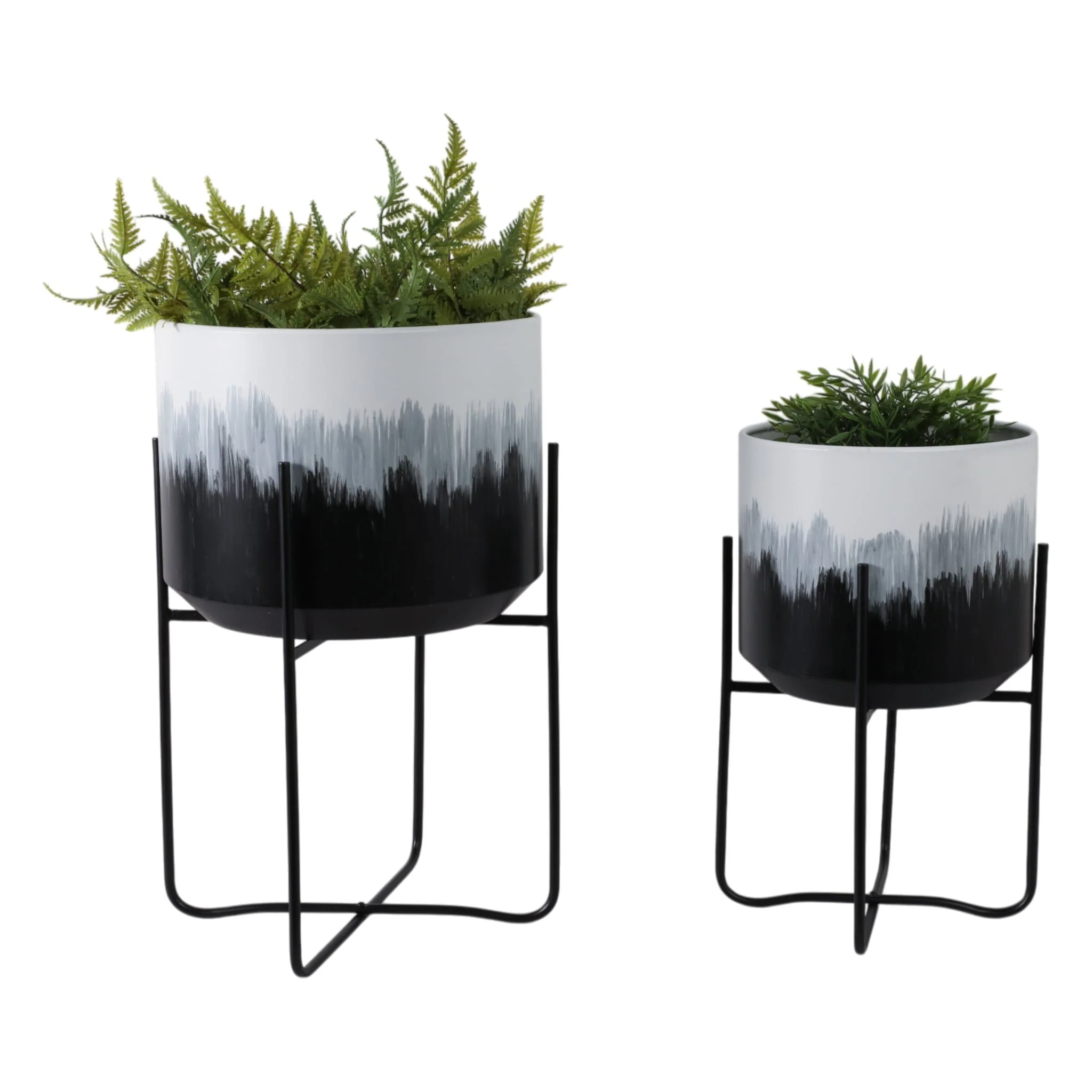 S/2 19/23" Brush Strokes Metal Planters On Stands, - Image 2