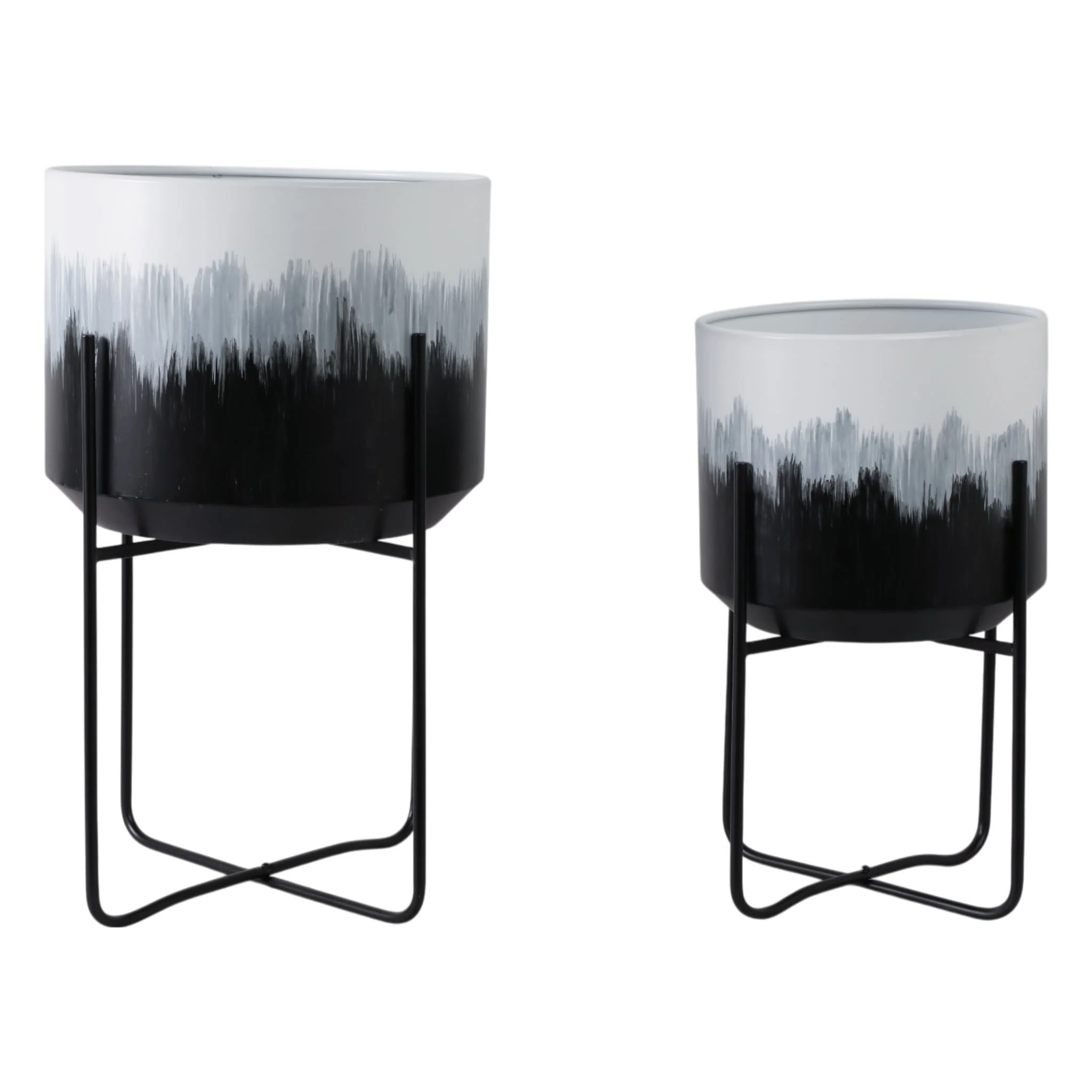 S/2 19/23" Brush Strokes Metal Planters On Stands, - Image 3