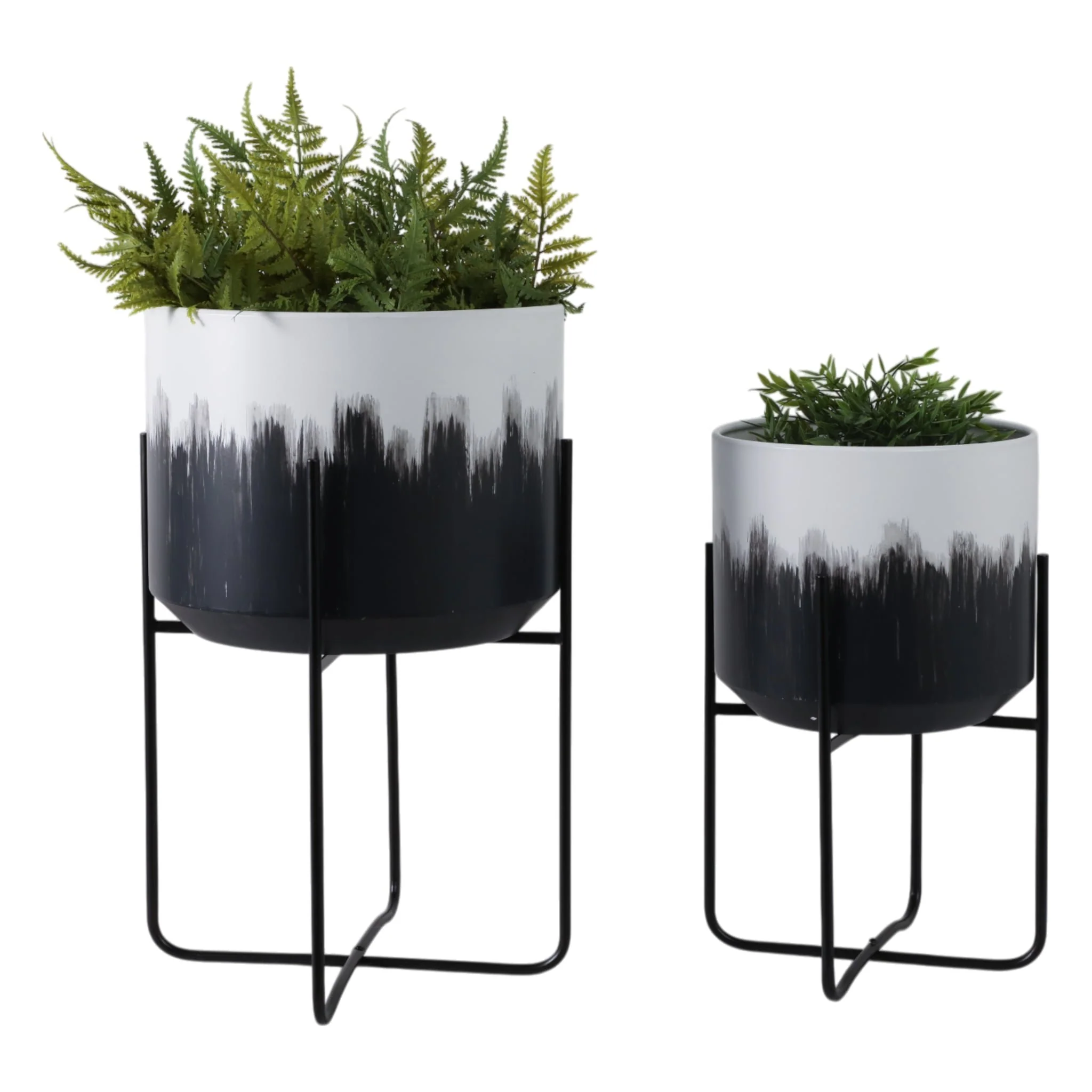 S/2 19/23" Metal Planters On Stands, White/blk Kd - Image 2