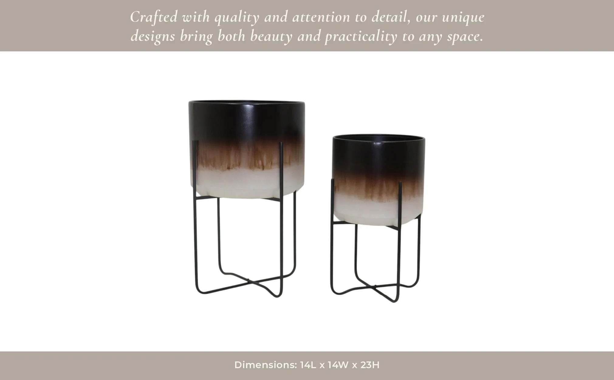 S/2 19/23" Ombre Metal Planters On Stands, Brown K - Image 11