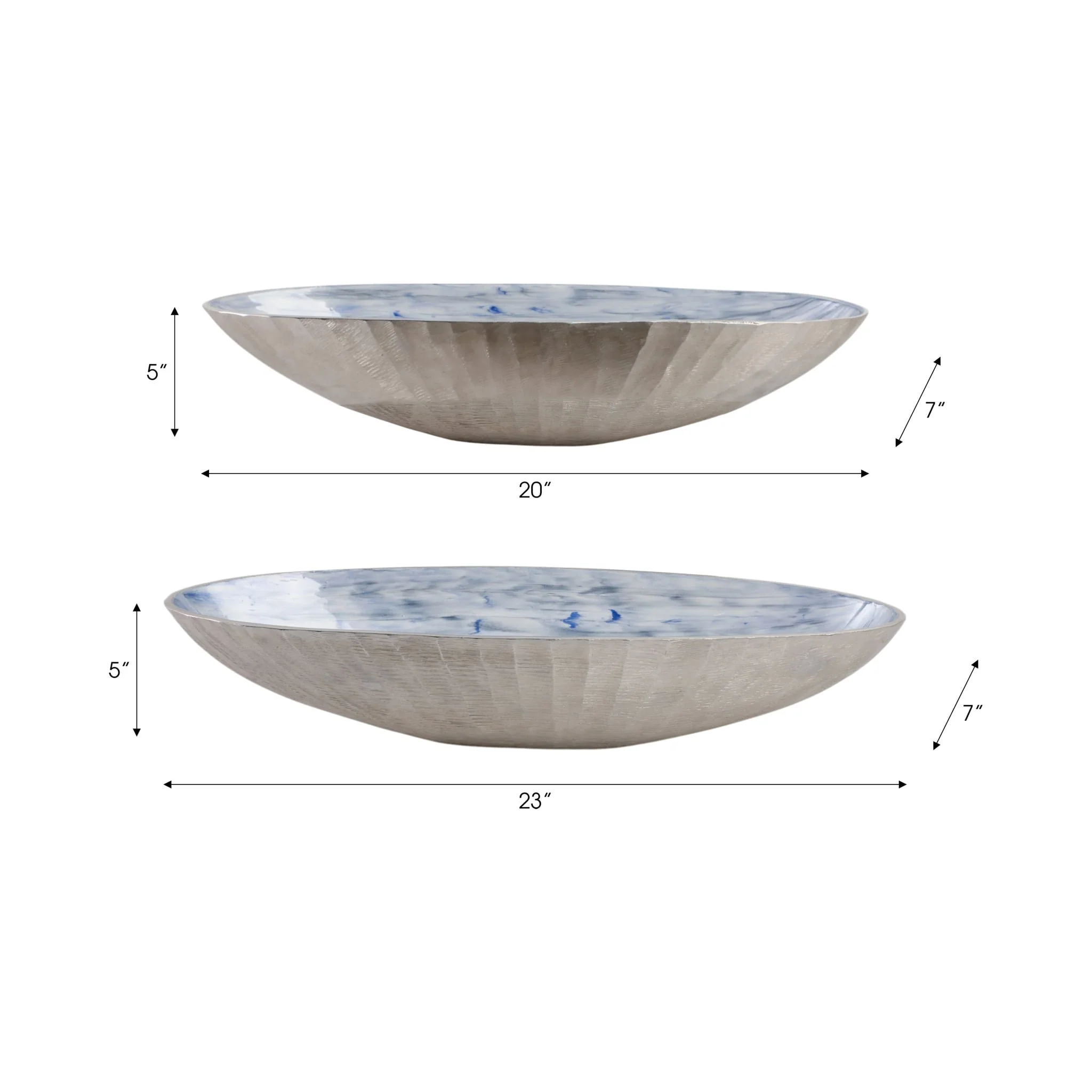 S/2 20/23" Oval Metal Bowl W/ Enamel,light Blu/sil - Image 9