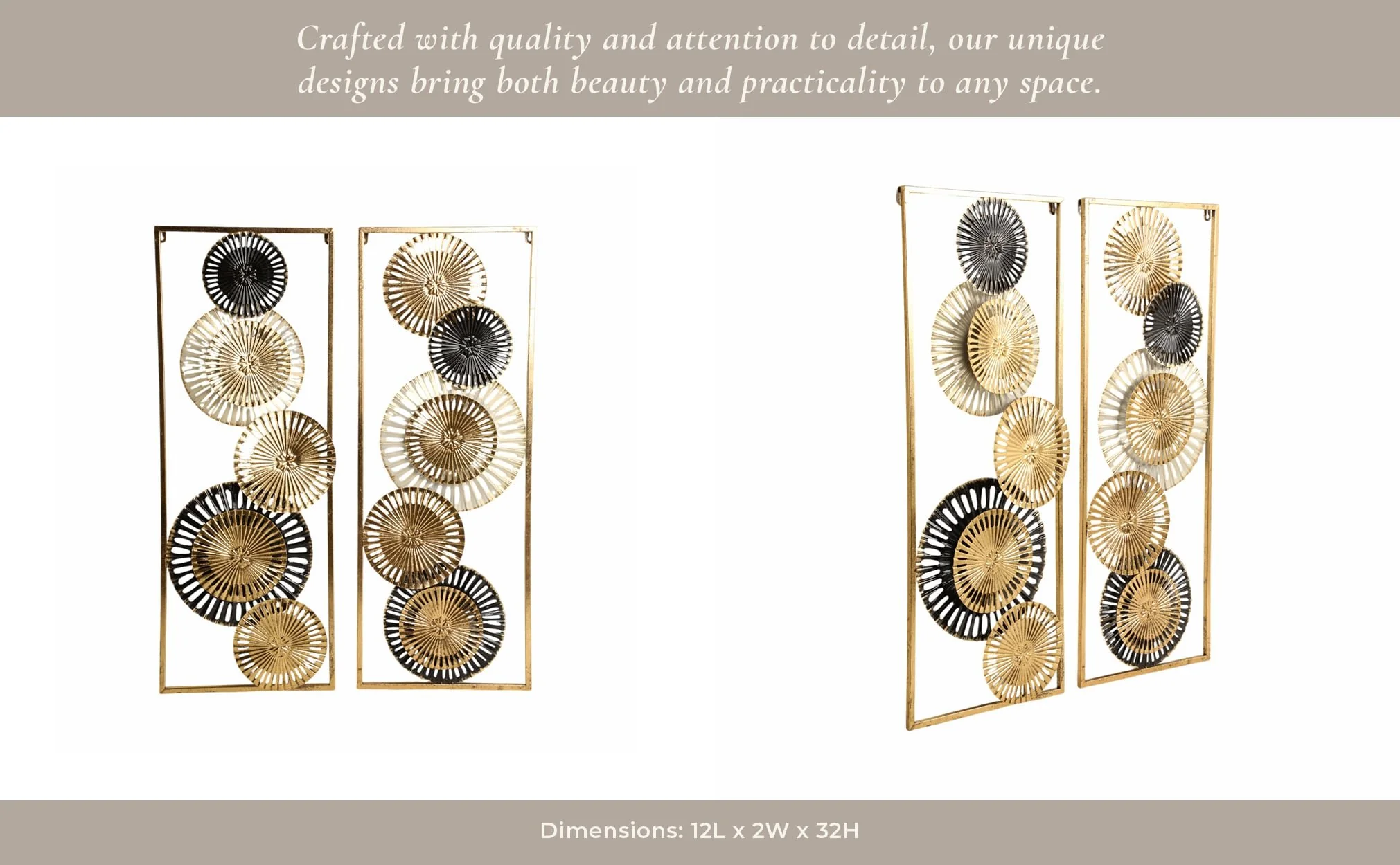 S/2 32" Pierced Disc Metal Wall Panels, Gold Multi - Image 9
